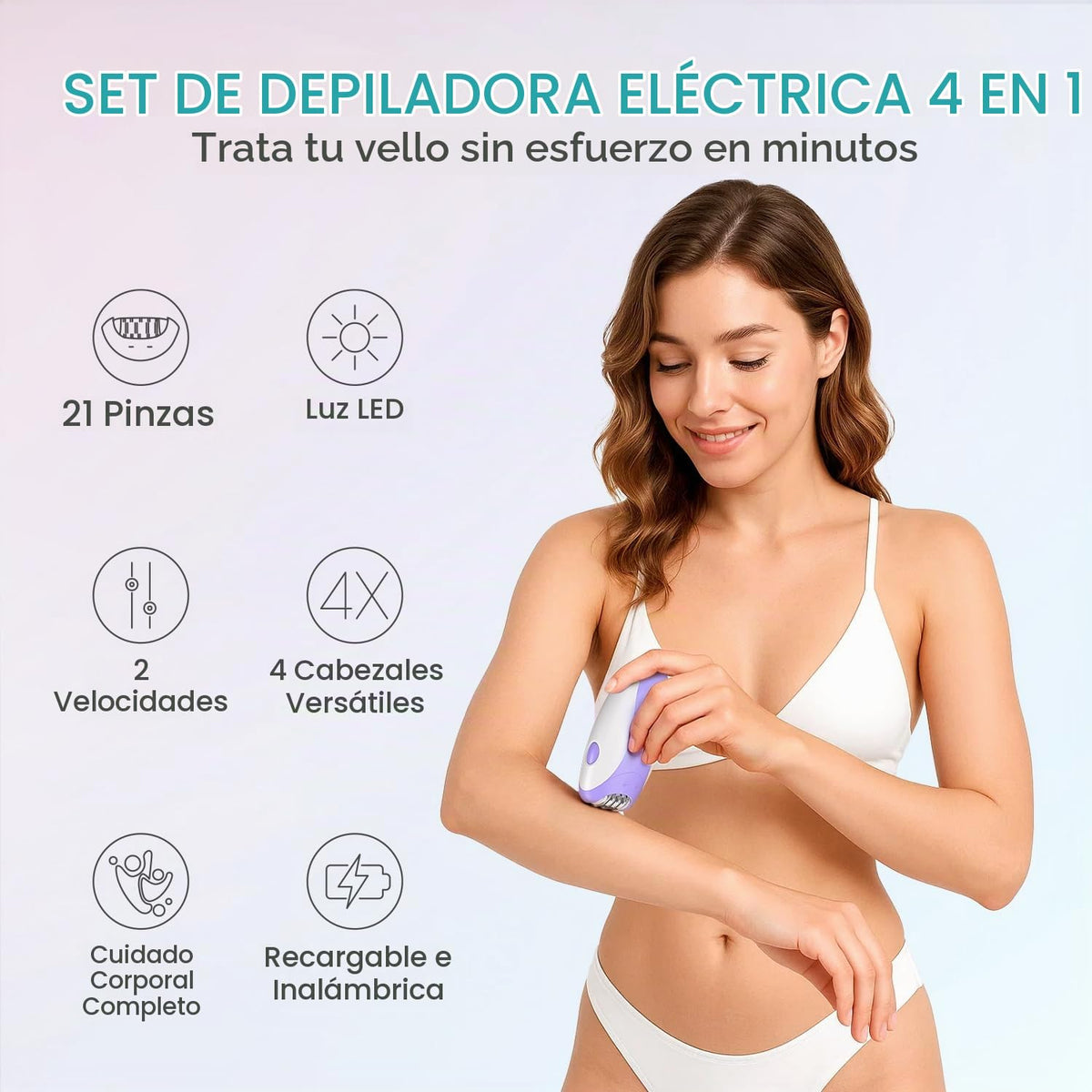 VOGOE Depiladora para Mujeres: Depiladoras Inalámbricas para Mujeres, Afeitadora Eléctrica 4 En 1, 2 Velocidades Y 21 Pinzas para Cara, Piernas, Brazos, Axilas, Bikini, Hr310 Púrpura