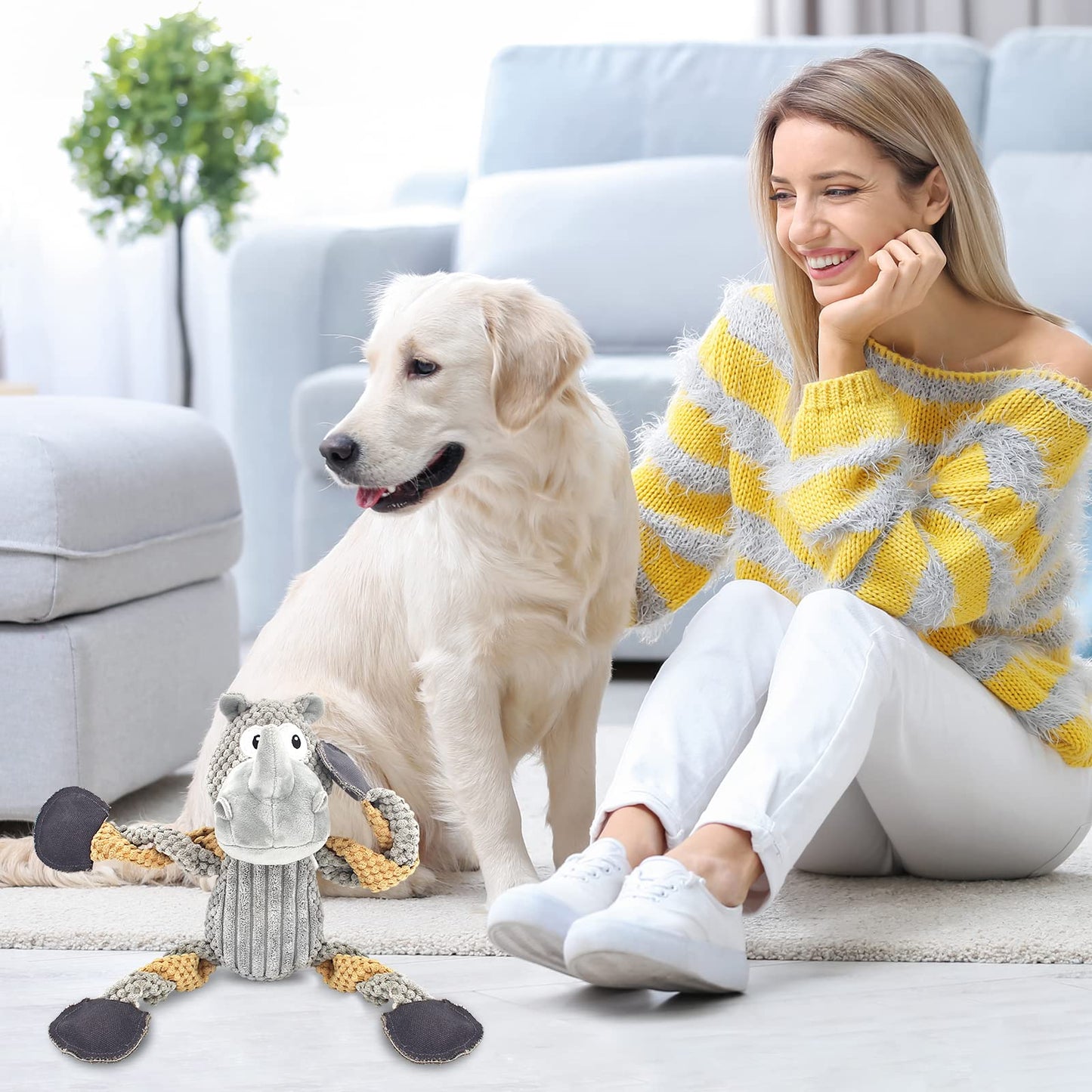 Juguetes chirriantes para perros, juguetes de peluche para perros, juguetes de peluche interactivos duraderos para perros de peluche para cachorros, pequeños, medianos y grandes, para reducir el aburrimiento agresivo (gris)