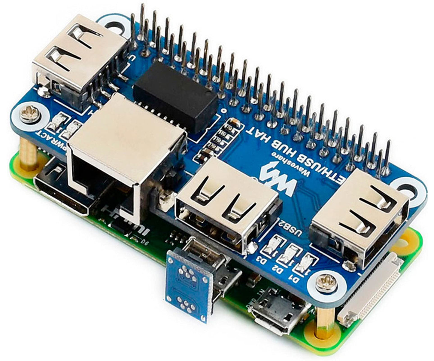 Placa de Expansión Ethernet USB HUB HAT Raspberry Pi con Puerto RJ45 y Puertos USB