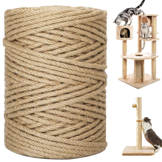 AZYAADIXX Cuerda de Sisal Natural para Gato Rascar,100m*5mm 3 Capas Cuerda de Yute Cuerda de Cáñamo Trenzada Cat Scratcher Rope, Poste de Repuesto para Jardín Manualidades Escalada Embalaje Regalo