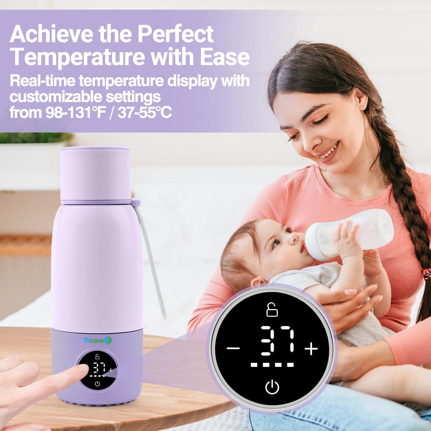 Tilcare Calentador De Biberones Portátil Para Viajes: 17 Oz, 12 H, Calentador De Leche Materna De Calentamiento Rápido, Calentador De Biberones Usb Para Llevar, Calentador De Agua Inalámbrico Para Coc
