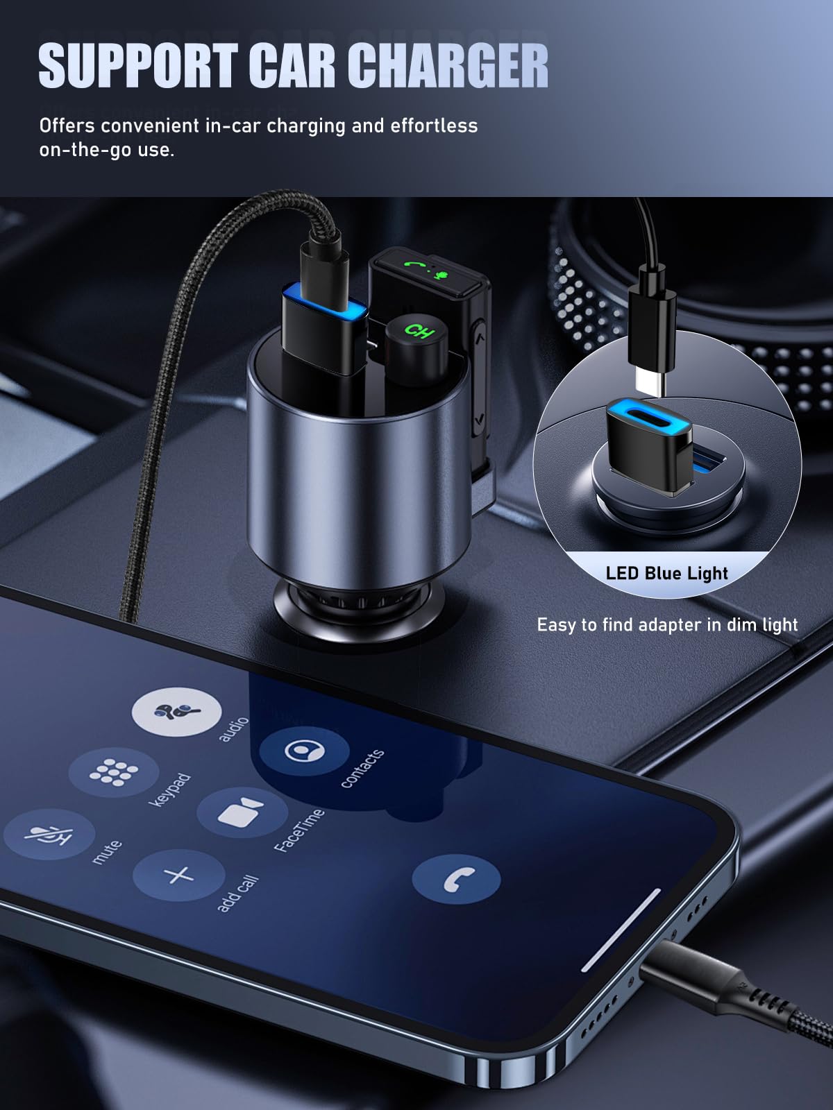 Adaptador USB a USB C TiMOVO Negro con Luz LED Carga Rápida
