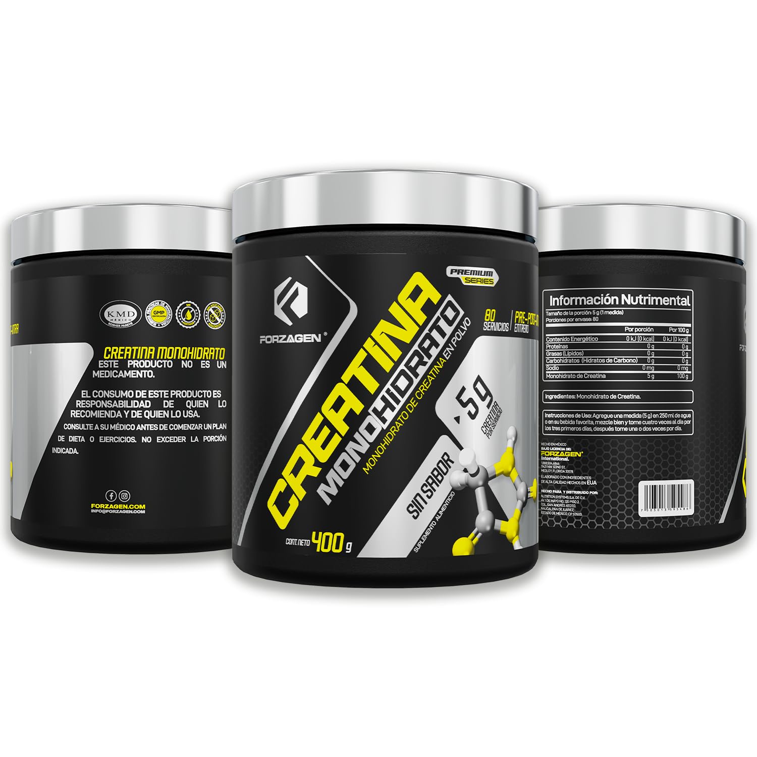 Forzagen | Creatina Monohidrato 100% Pura | 5 g de Creatina | 80 Servicios | Sin Sabor | Pre Entrenamiento | Alto Rendimiento | 400 g