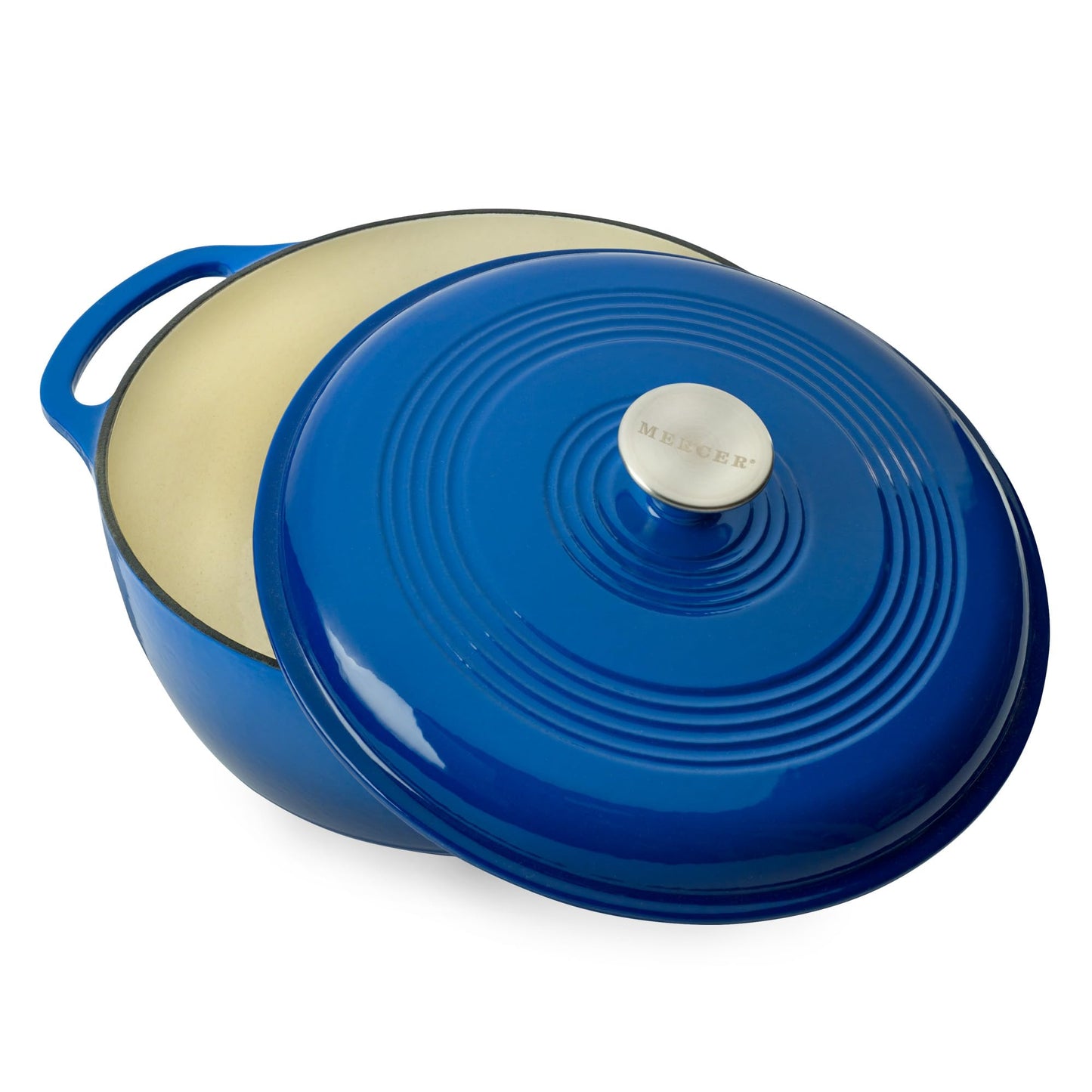 Mercer Culinary Horno holandés redondo de hierro fundido esmaltado, 6 cuartos de galón, azul marino