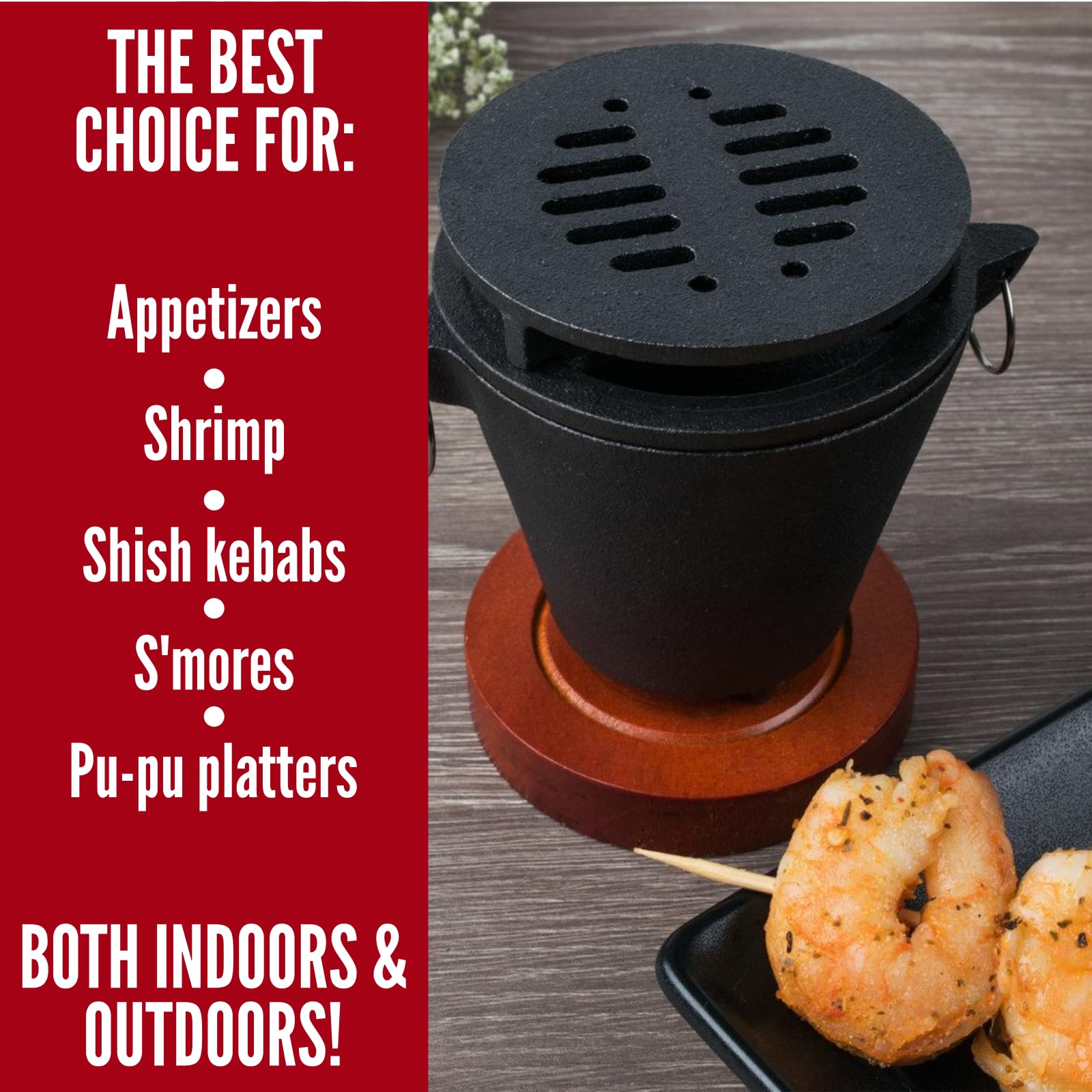 Chef-Master 90206 Mini de hierro fundido Hibachi parrilla, negro