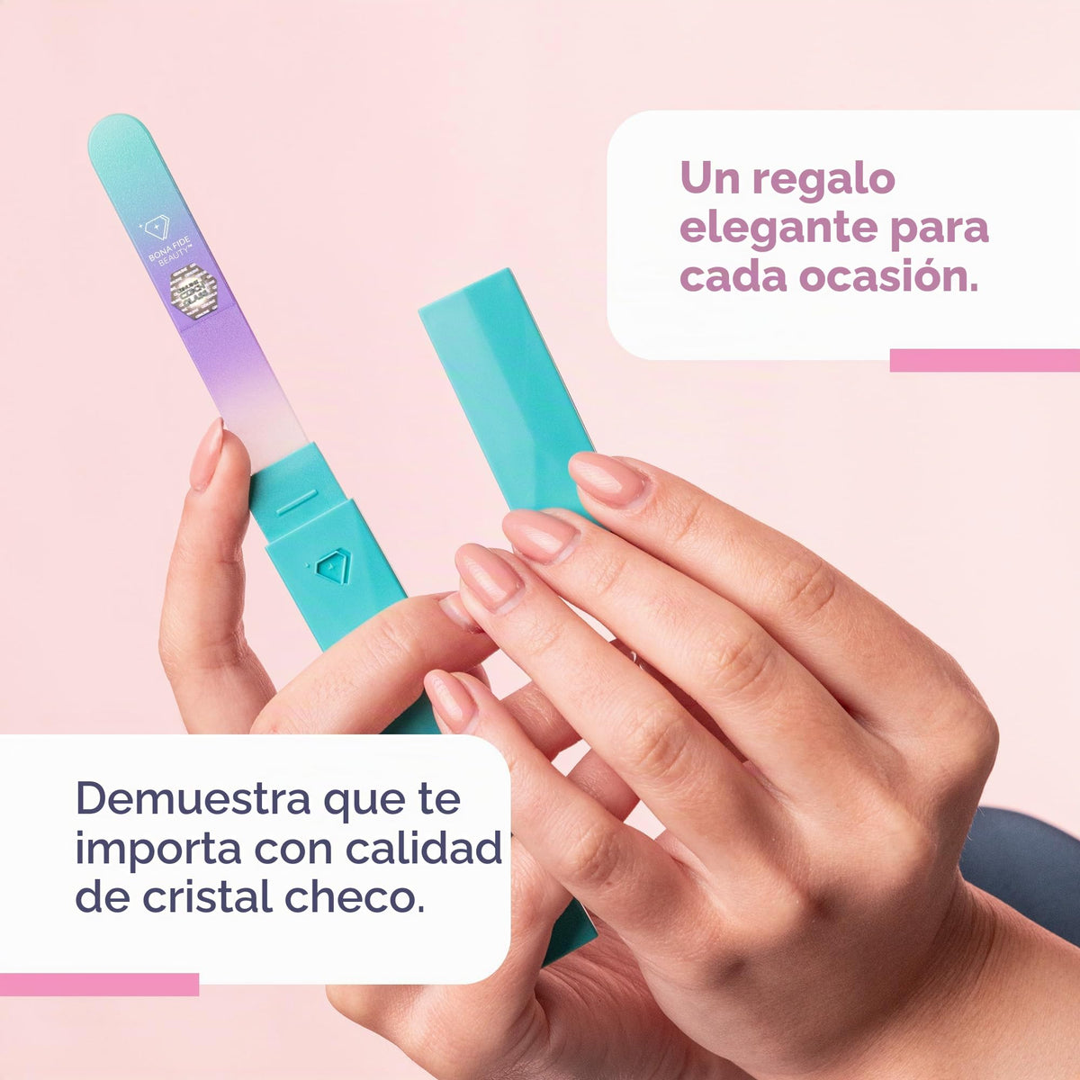 Lima de uñas de cristal con funda, lima de uñas de cristal checo, lima de uñas de manicura para uñas naturales, lima de precisión experta + acabado suave, lima de uñas Bona Fide Beauty Pastel Premium