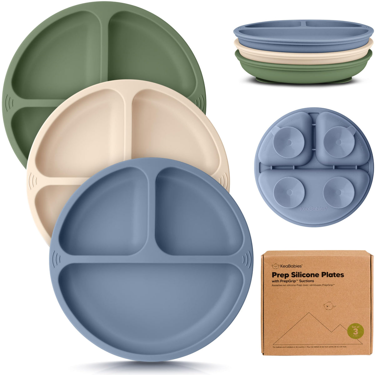 KeaBabies Placas de succión para bebés, niños pequeños, 100% silicona, sin BPA, aptas para microondas (Gris)