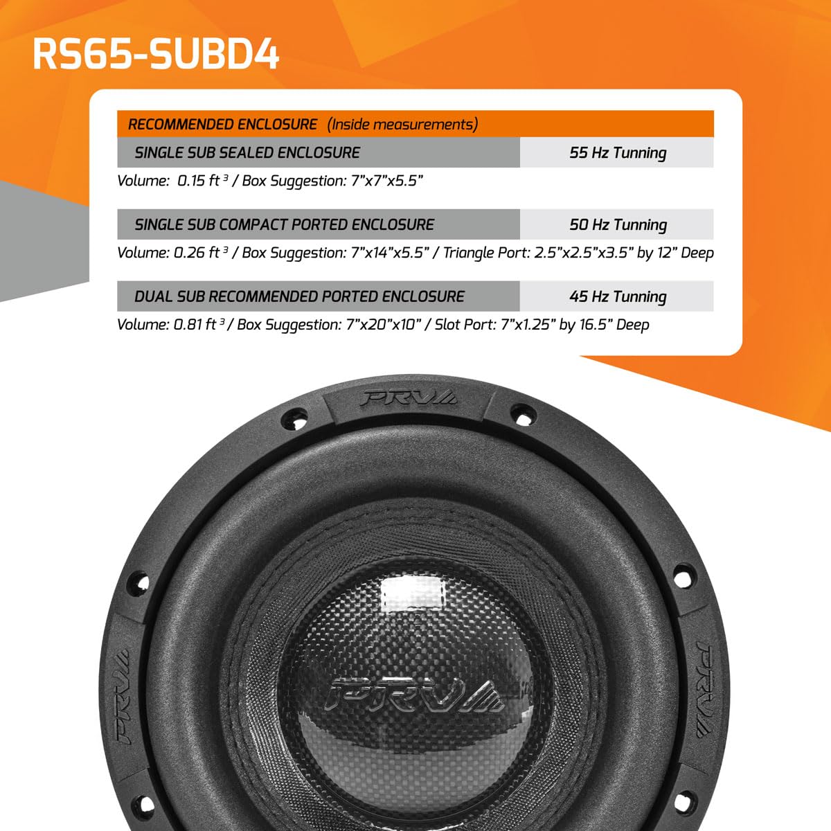 PRV AUDIO Sub D4 de 6.5 pulgadas de 600 vatios de potencia máxima dual de 4 ohmios, 8.75 mm Xmax, RS65-SUBD4, bobina de voz de 2 pulgadas, subwoofer de coche poco profundo de 6.5 pulgadas delgado para
