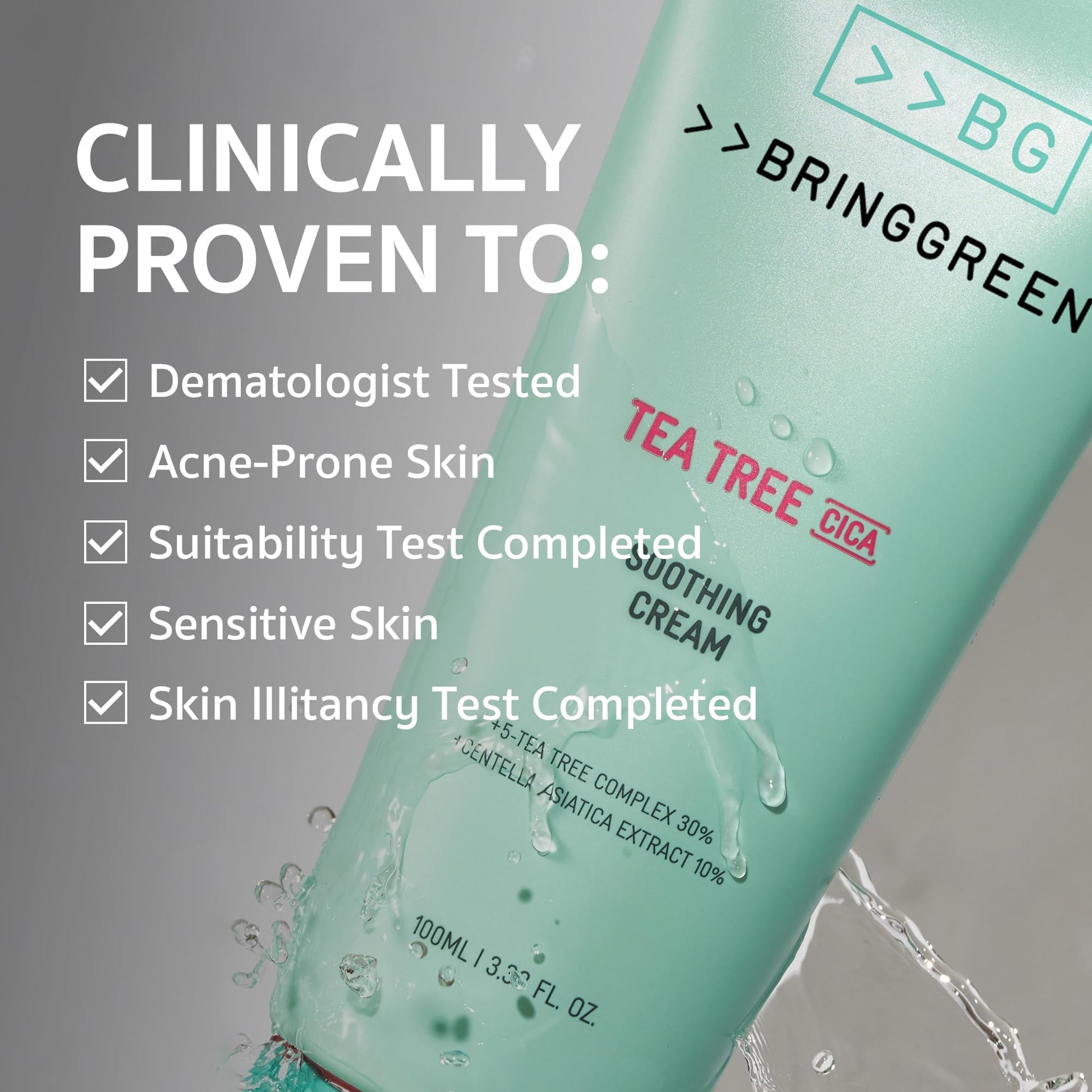BRING GREEN Tea Tree Cica Crema Calmante Plus 100 Ml Coreano Cuidado de La Piel, Calmante y Calmante, Hidratante para La Piel, Crema Facial, Cuidado de Problemas, Cuidado de Los Poros Eliminación de P
