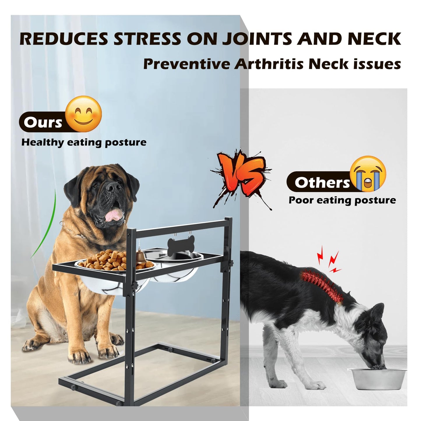 Cuencos elevados para perros grandes y soporte elevado para cuencos de perro de gran tamaño con dos cuencos de acero inoxidable de 3000 ml, soporte elevado de metal para alimentos para perros