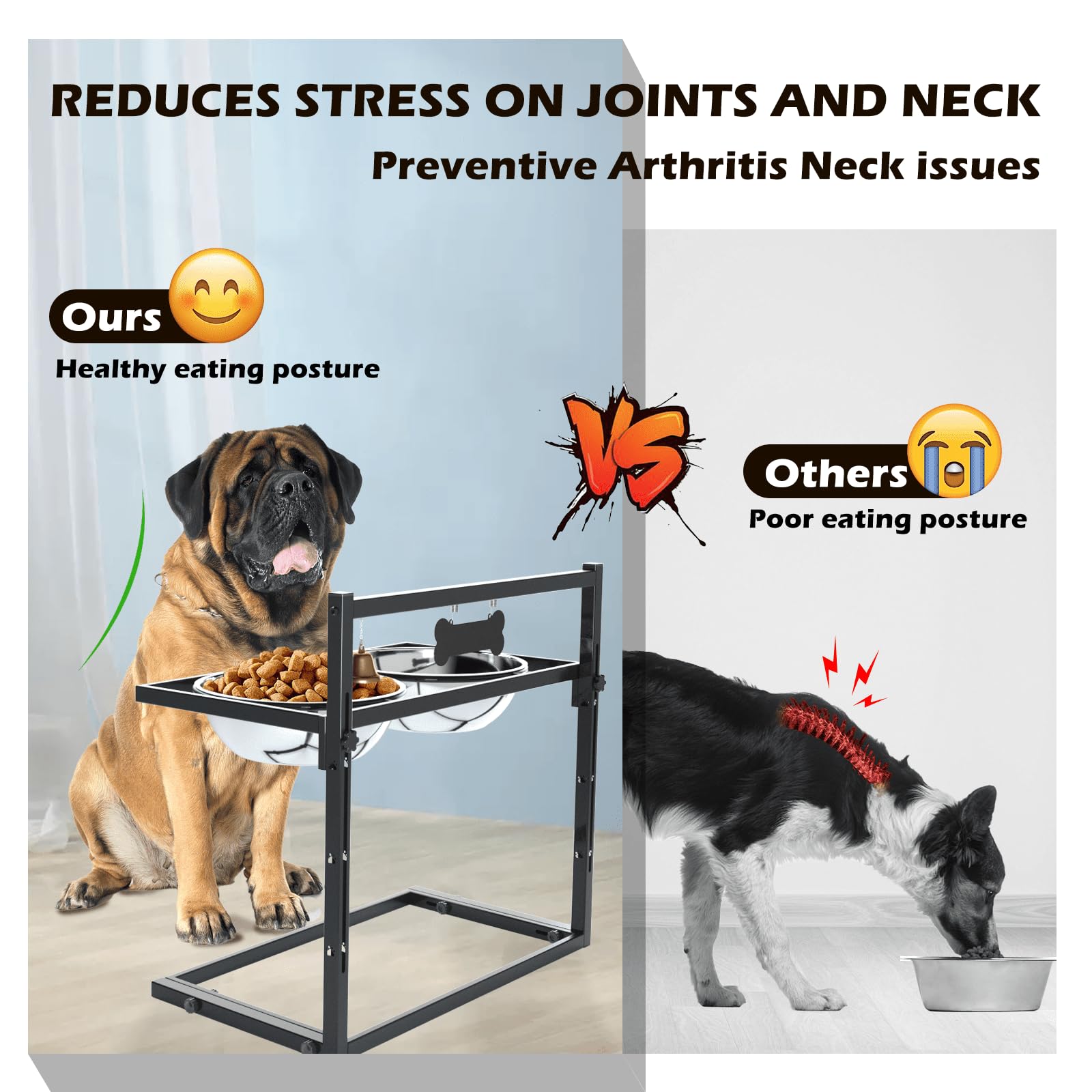 Cuencos elevados para perros grandes y soporte elevado para cuencos de perro de gran tamaño con dos cuencos de acero inoxidable de 3000 ml, soporte elevado de metal para alimentos para perros