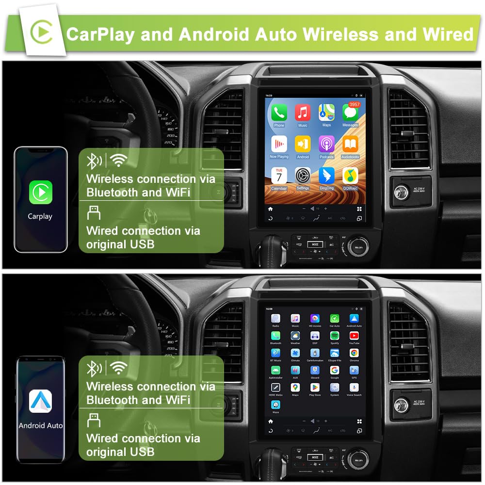 [4 GB+64 GB] Actualización de radio estéreo para Ford F150 2015 2016 2017 2018 2019 2020, Qualcomm 12.1 pulgadas estilo T visualización IPS con CPU 4G SIM/8 núcleos, Carplay Android Auto GPS WiFi
