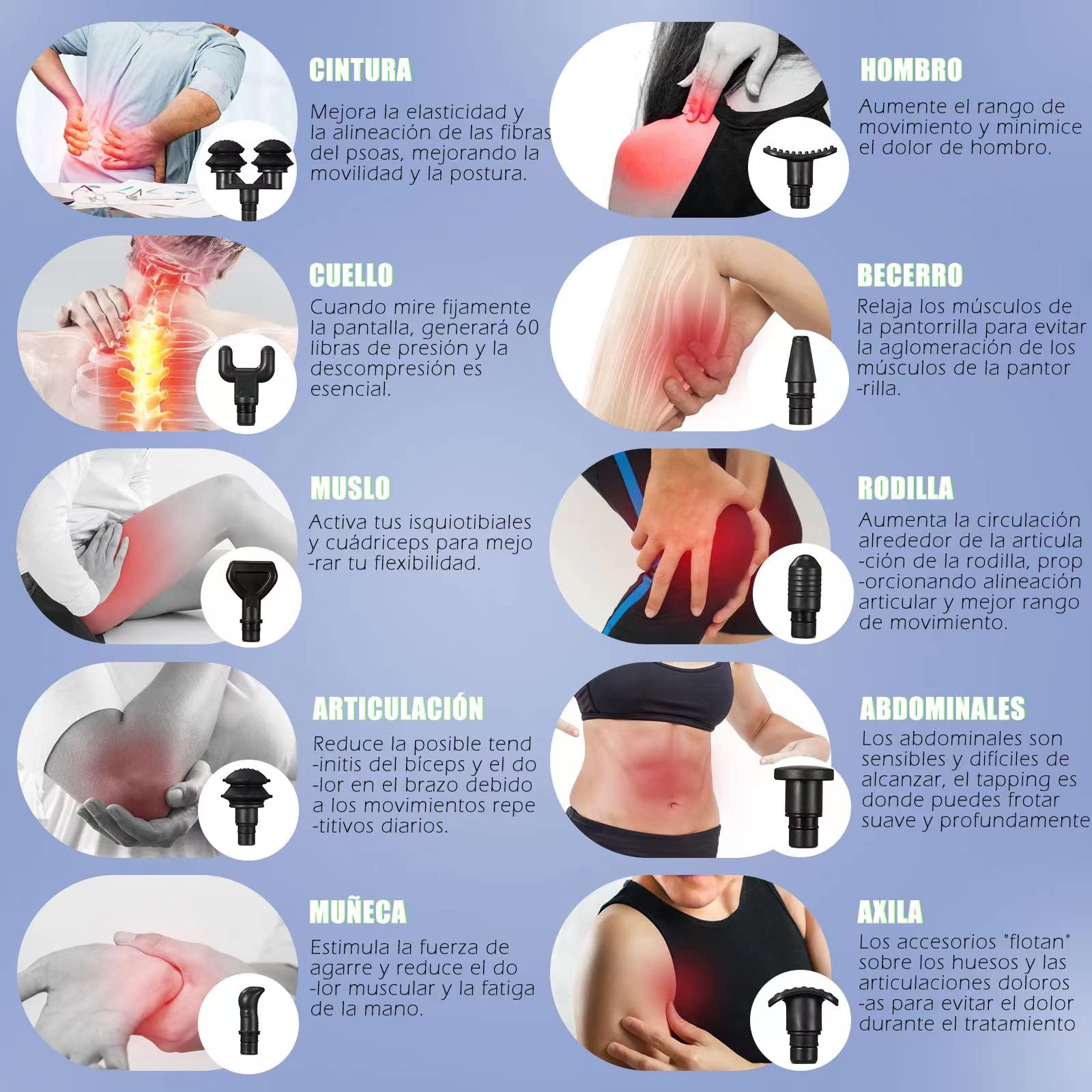 Pistola de Masaje, Massage Gun Inalámbrico Masajeador de Percusión de Tejido Profundo Ultra Silencioso 30 Velocidades Nuevo Estilo Masajeador Electrico Muscular de Relajación Corporal