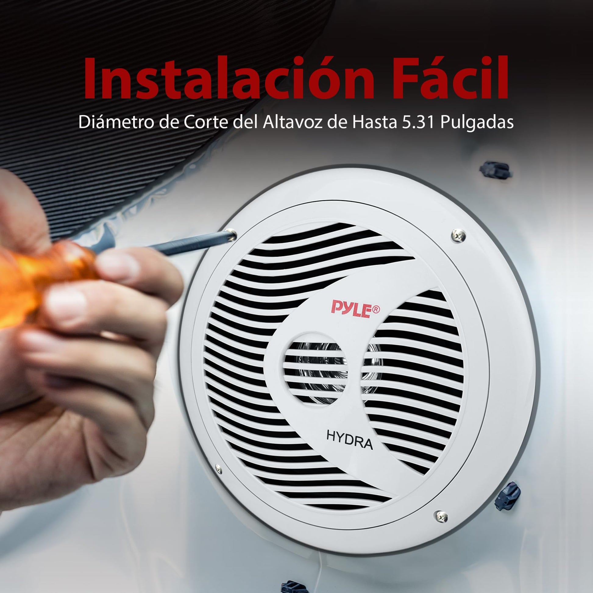 Pyle Bocinas Marinas 6.5 Pulgadas 150 Vatios, 2 Vías, Altavoces para Exteriores, Impermeables y Resistentes, Cono Policarbonato, Borde de Tela,1Par
