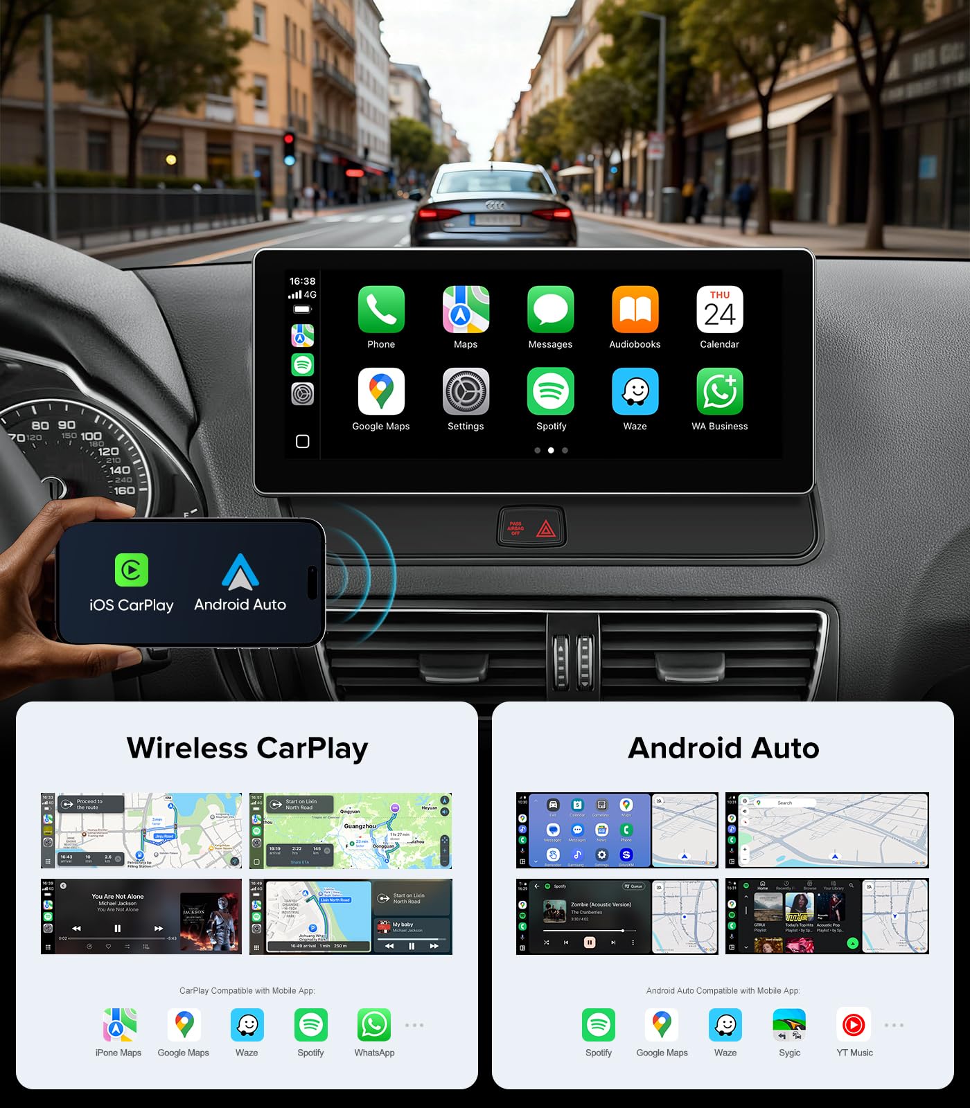 Estéreo inalámbrico CarPlay de 10.25 pulgadas para Audi Q5 SQ5 2009-2017 con sistema Audi Concert & Symphony (3GMMI) | visualización táctil HD | Dual OS (OEM+Linux) Radio de coche USB Reproducción de