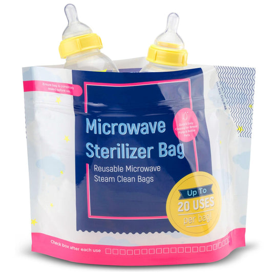 IMPRESA - Paquete de 15 bolsas esterilizadoras para biberones de microondas, 300 usos por paquete, limpiador de biberones de bebé, bolsa esterilizadora de microondas, accesorios de viaje para