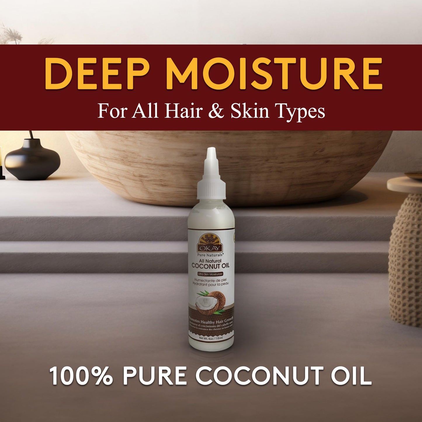 Okay 100% Pure Coconut Oil for Hair & Skin, 4 oz