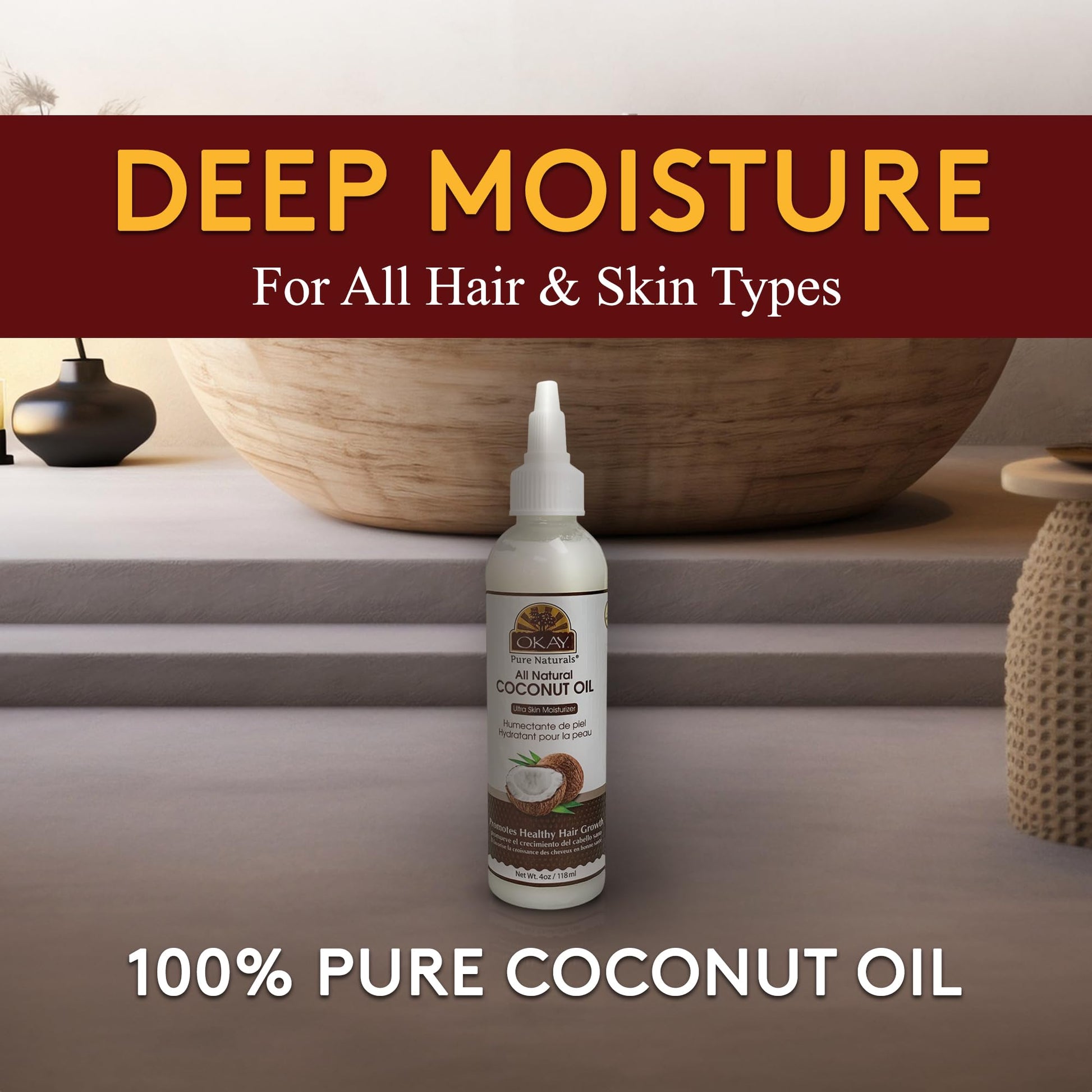 Okay 100% Pure Coconut Oil for Hair & Skin, 4 oz