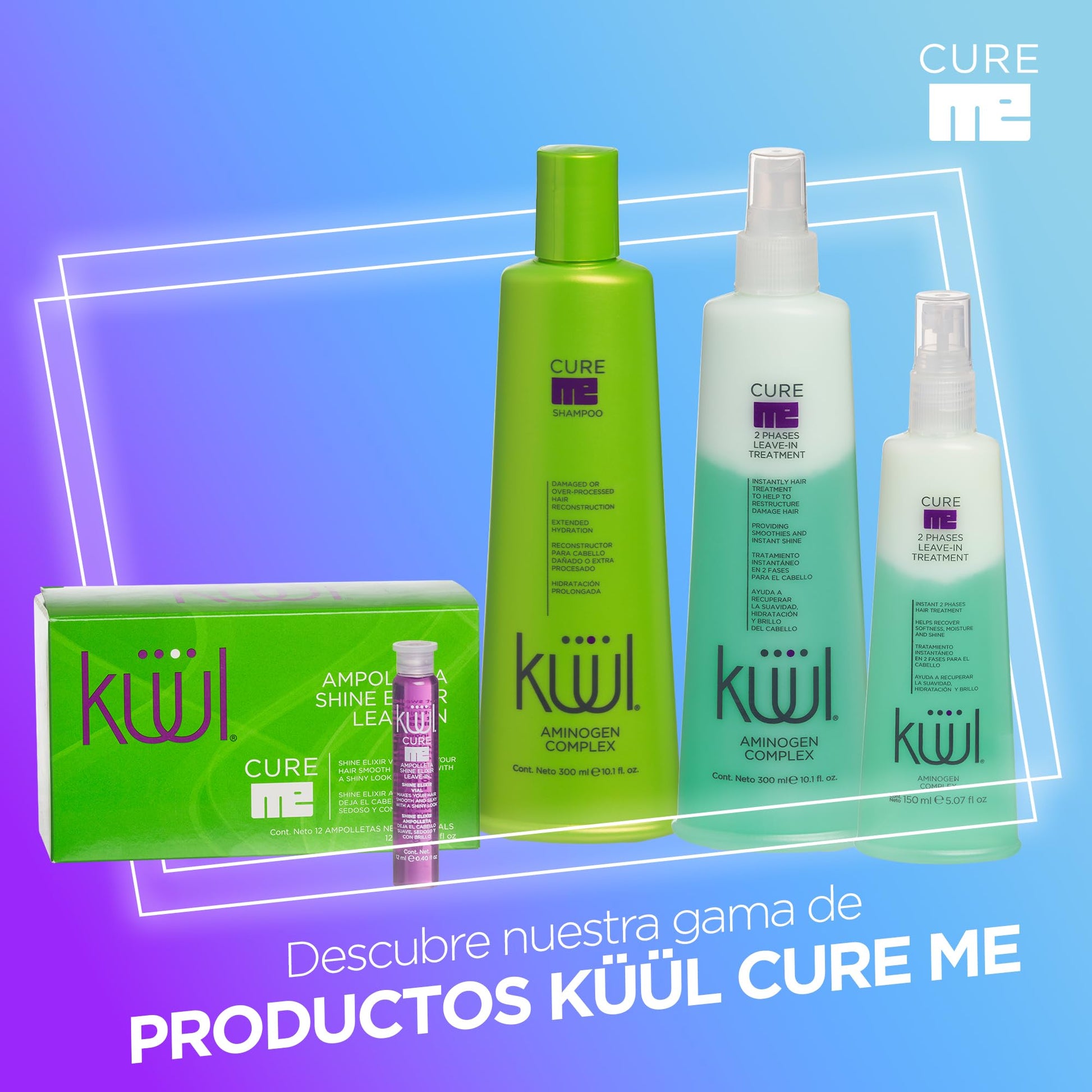 KÜÜL - Tratamiento para Cabello Maltratado Cure Me 2 Phases de 300 mililitros. Aporta Brillo, Suavidad e Hidratación a tu Cabello y Evita el Quiebre del Cabello por el Uso de Químicos
