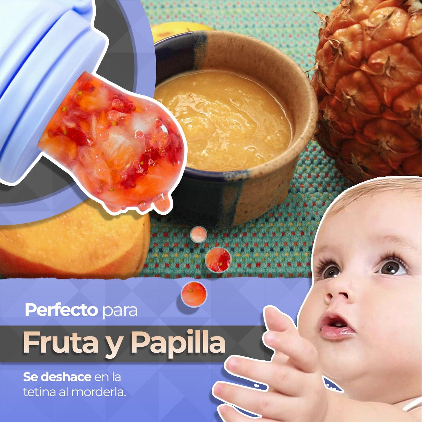 Chupones alimentadores para frutas y papillas con tapa libre de bpa, dibujos animados, 4m+ 3 piezas (dino azul / monkey azul / pig verde amarillo)