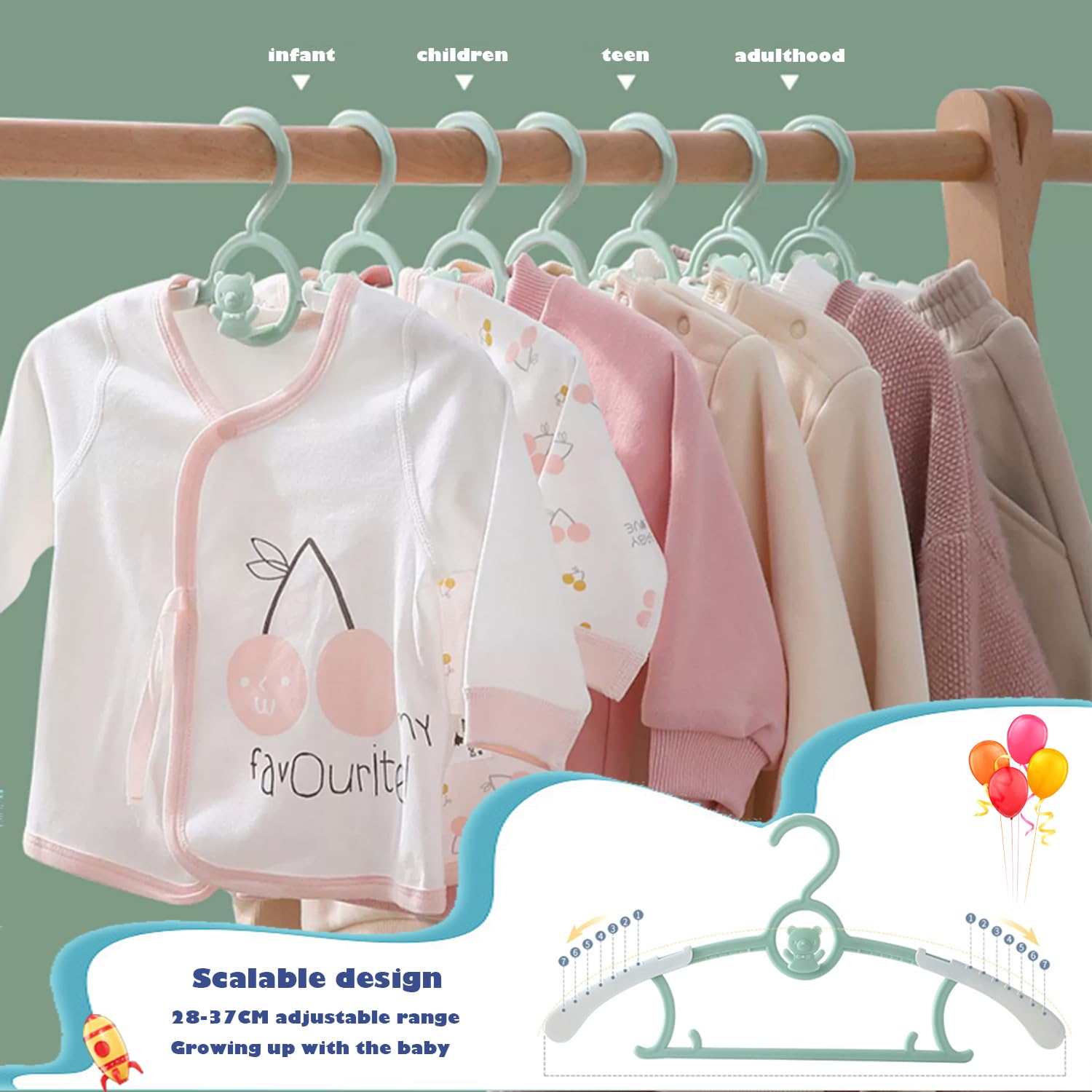 JSF20 perchas de clóset para bebé, antideslizantes, ajustables, para ropa de recién nacido, percha de ropa infantil y niñas