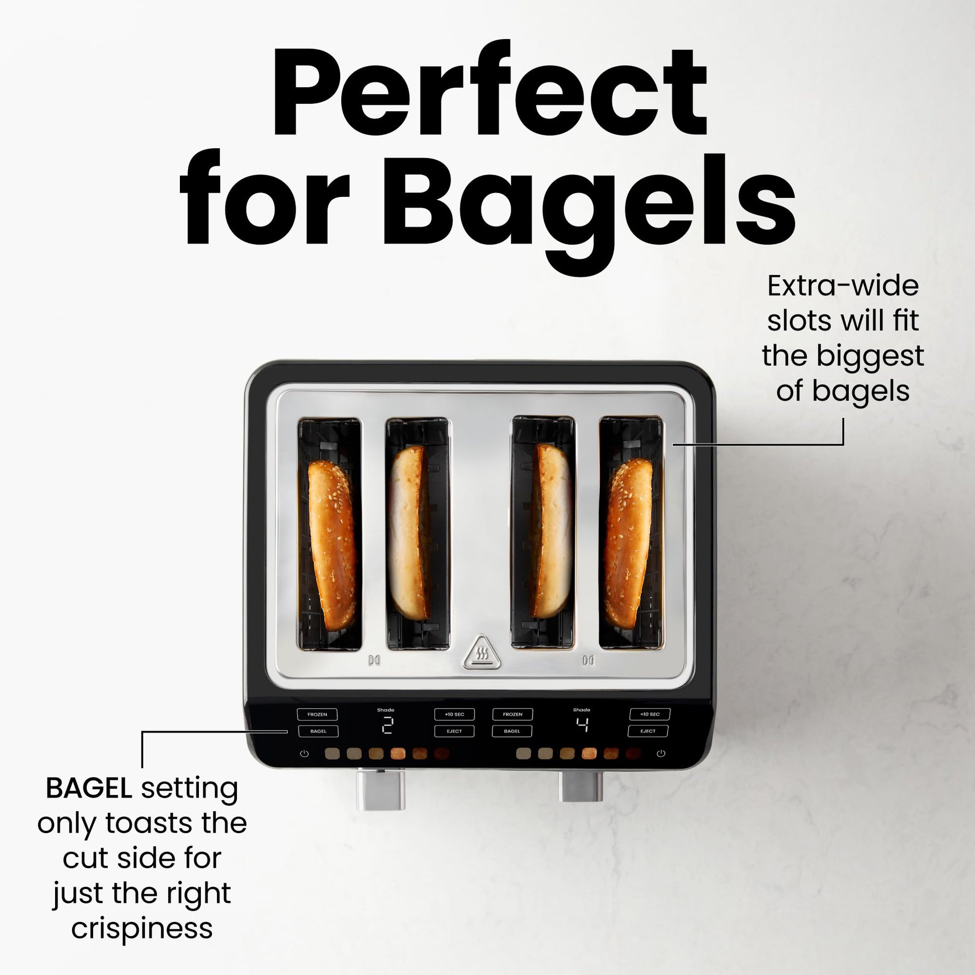 Chefman tostador digital Smart Touch de 4 rebanadas, 6 ajustes de sombra, tostador de bagel con visualización táctil, 4 rebanadas con ranuras extra anchas, + 10 segundos, descongelación, bandeja