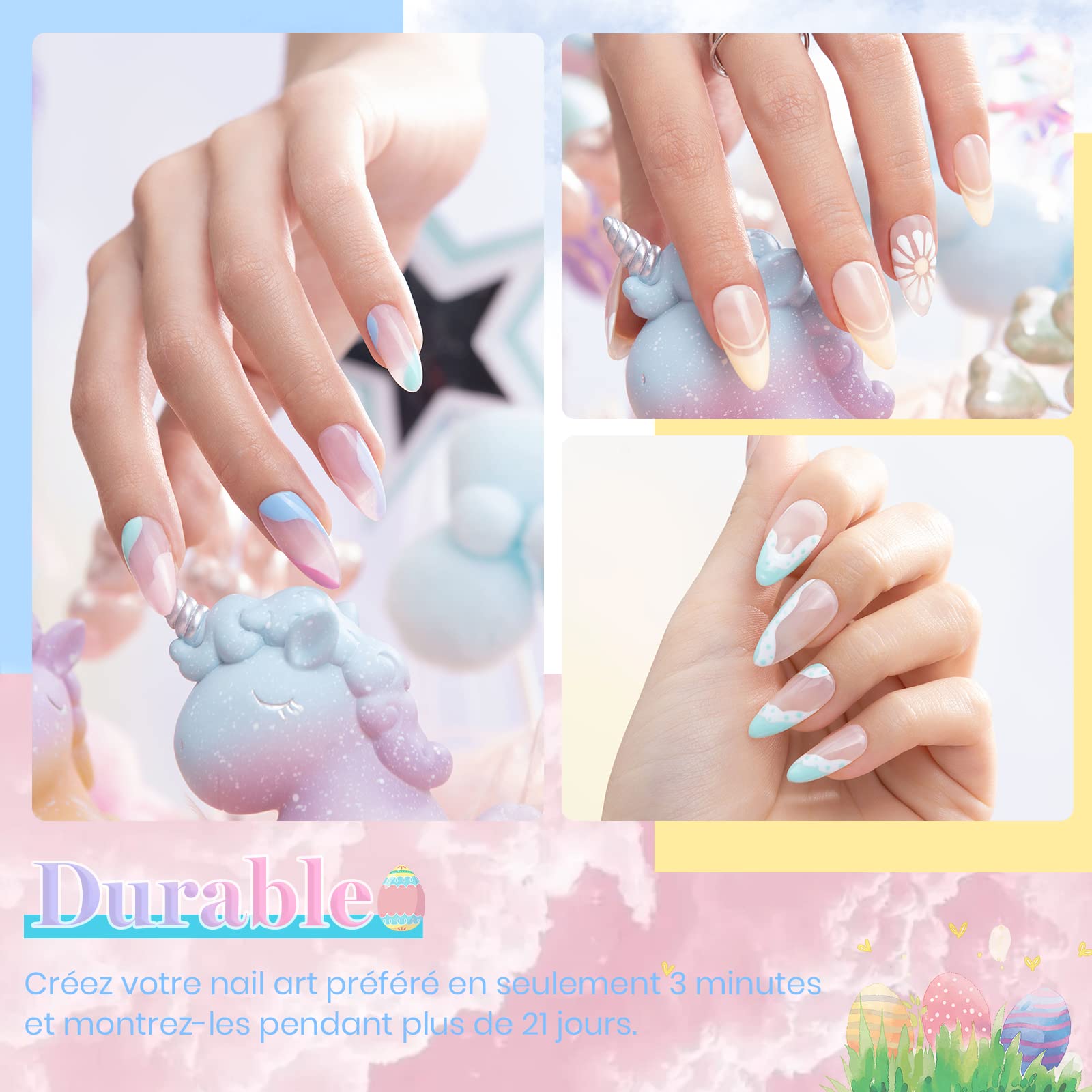 Beetles Pastel Esmalte en Gel Set - Esmalte en Gel Primavera Verano 2022 Pascua Pastel Rosa Amarillo Azul Gel Polaco Empapa Lámpara LED de Uñas Kits de Uñas de Gel Decoraciones de Pascua Caja de Regalos de Arte de Uñas