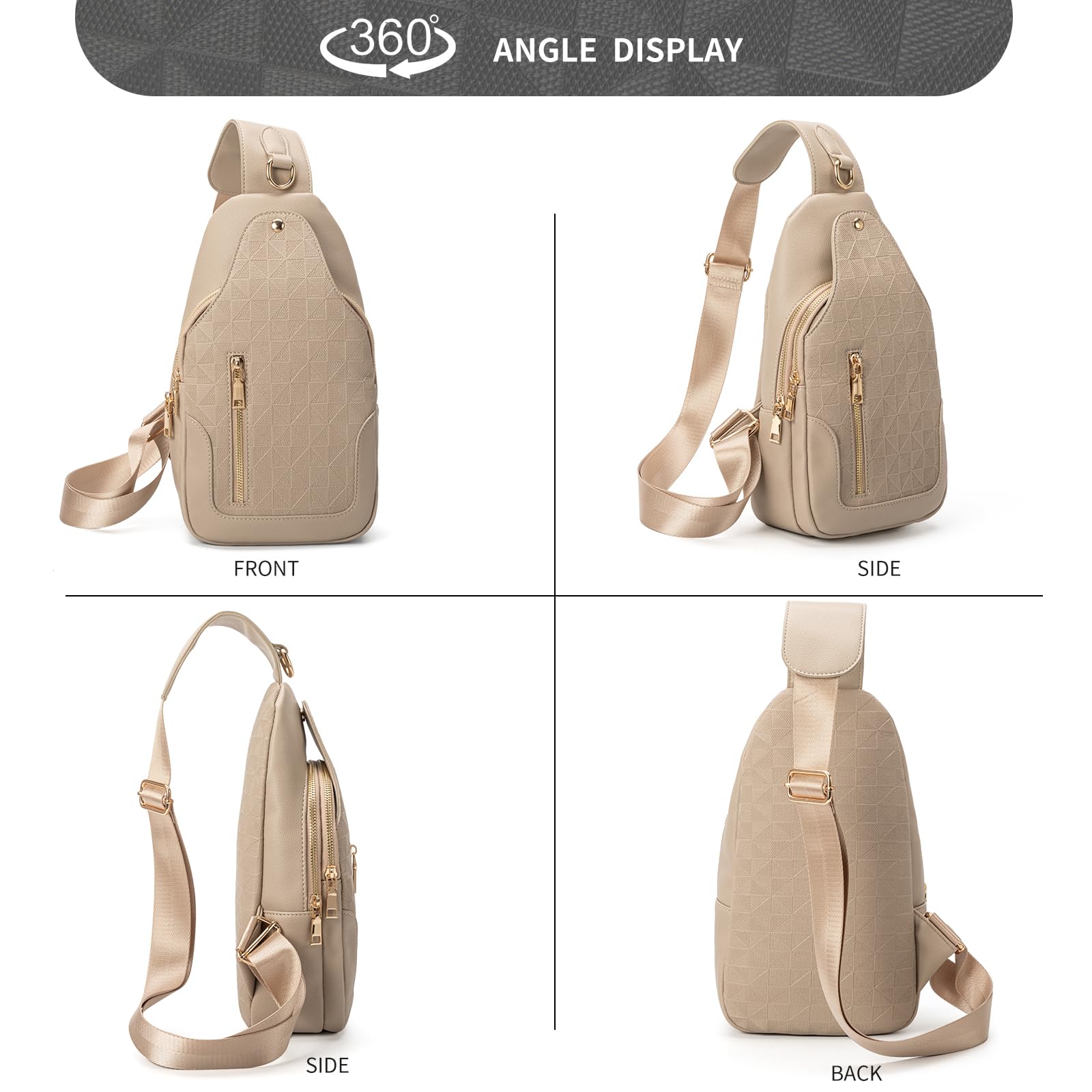 Anck Riñonera Bandolera para Mujer, Bolso Pequeño en el Pecho, Diseño a Cuadros, 9829-G-YH-Khaki, Estilo Casual, Moda Relajada