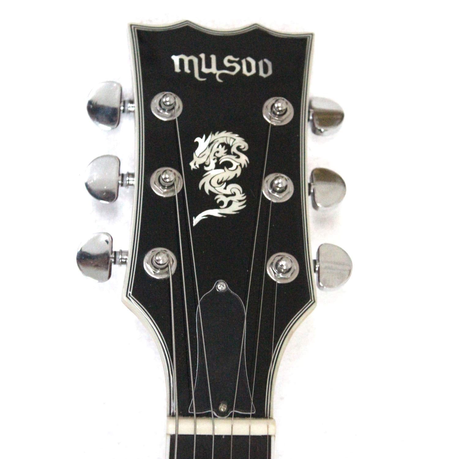 Musoo Guitarra eléctrica de jazz estilo 335, cuerpo semihueco con parte superior de arce flameado, herrajes cromados