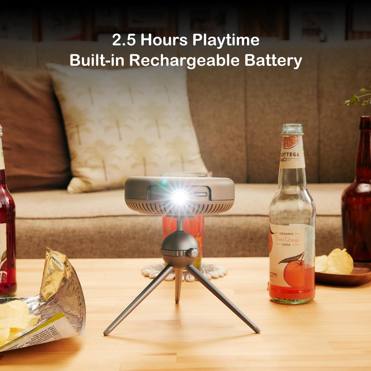 Pico - Proyector de bolsillo con trípode, proyector de video DLP, soporte de 1080P, batería recargable integrada y sistema Android, para camping/RV/viajes/cocina/rastreo artístico