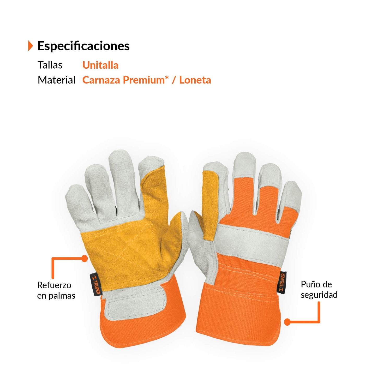 Guantes de Carnaza y Loneta Truper Beige con Refuerzo Unitalla y Lentes de Seguridad Ajustables Truper Transparente Classic