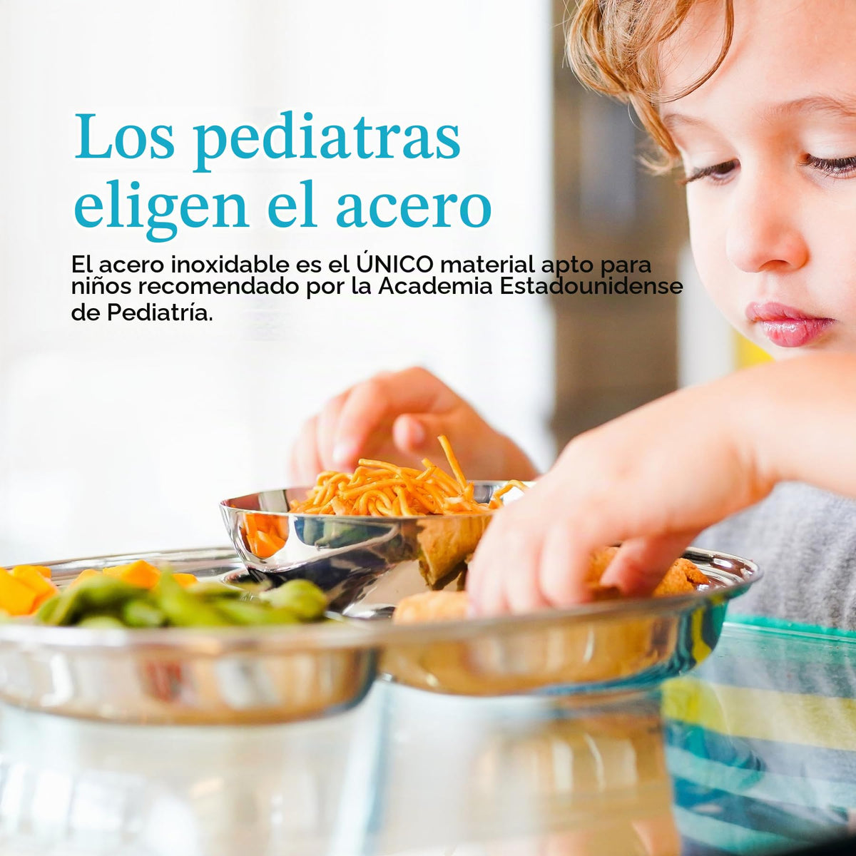 Ahimsa - Platos divididos para niños, acero inoxidable, 4 platos