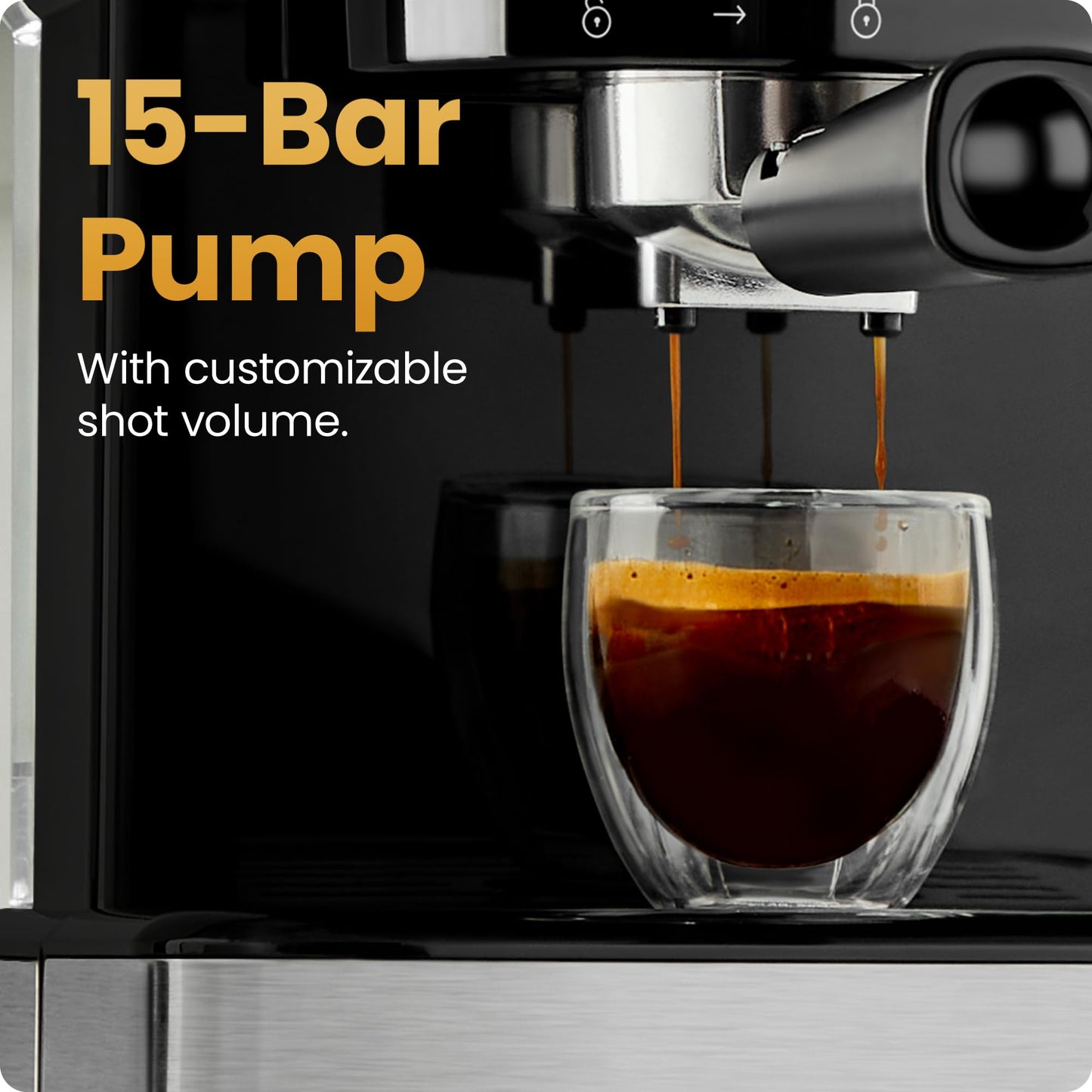 Chefman Máquina de espresso Chefman CraftBrew, cafetera digital con bomba de 15 bares con varilla de vapor para café con leche y capuchino, compacta con depósito de agua extraíble de 1.8L - acero inoxidable