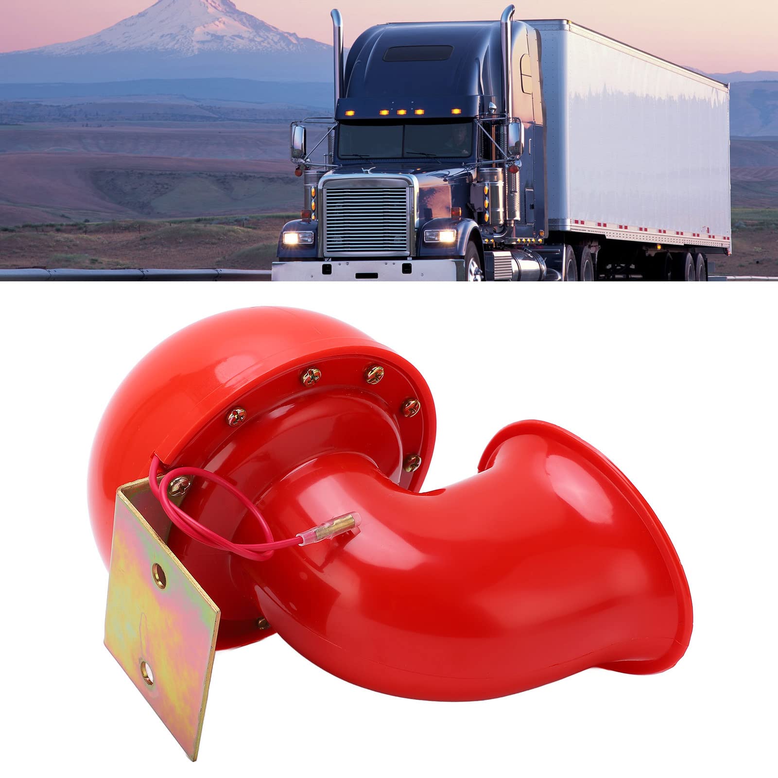 Bocina de Aire Roja de 150db, Bocina deEléctrica con Sonido de Vaca, Bocina de Metal para Camión, Tren, Barco, Motocicleta y Coche