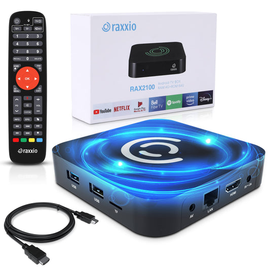 Android TV Box RAXXIO Negro RAX2100 Ultra HD 4K 75fps RAM 4GB ROM 64GB WiFi Dual USB 3.0 Android 9.0