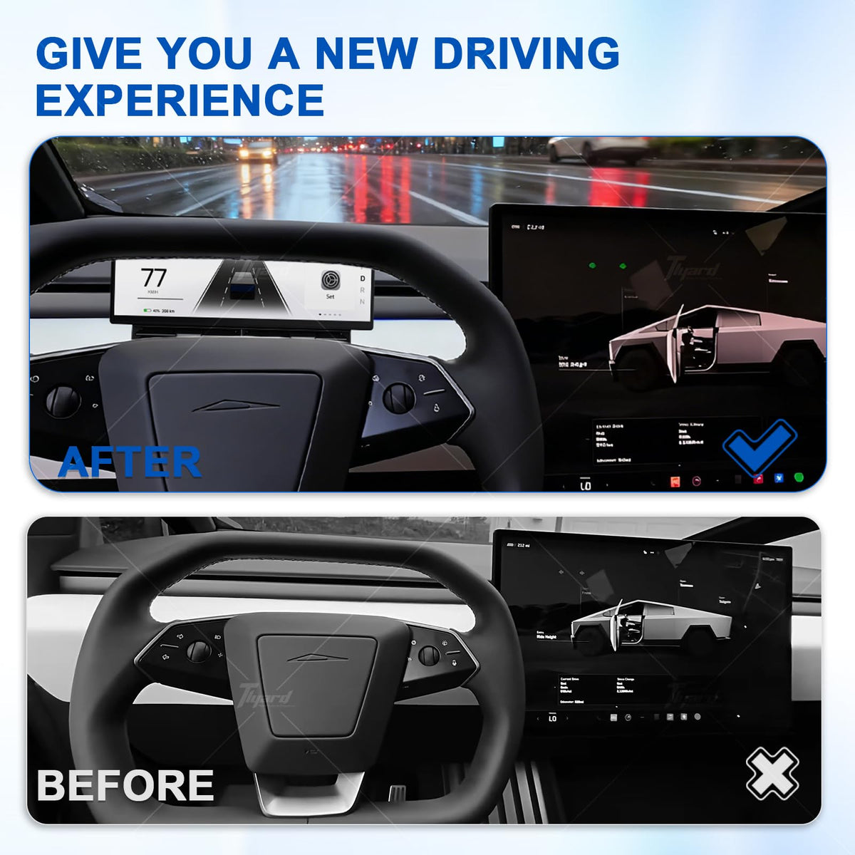 Pantalla Head Up Display Tlyard Negra 10.88 Pulgadas HUD Carplay para Tesla Modelo 3, 3 Highland, Y, Y Juniper y Cybertruck