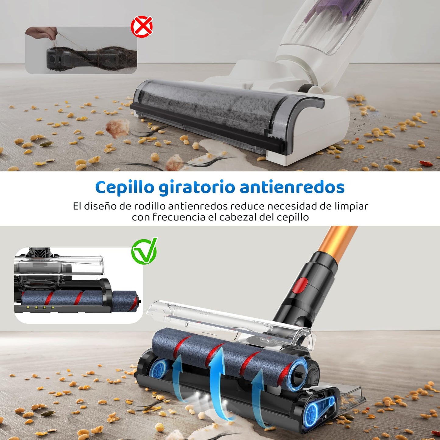 Aspiradora Inalambrica, Aspiradora de Mano y Vertical 2 en 1, 30KPa/350W Aspiradoras para el Hogar, Potente Succión,con Cepillo Sin Enredos,1L Taza para Polvo,para Pelo de Mascotas/Alfombra (Gris)