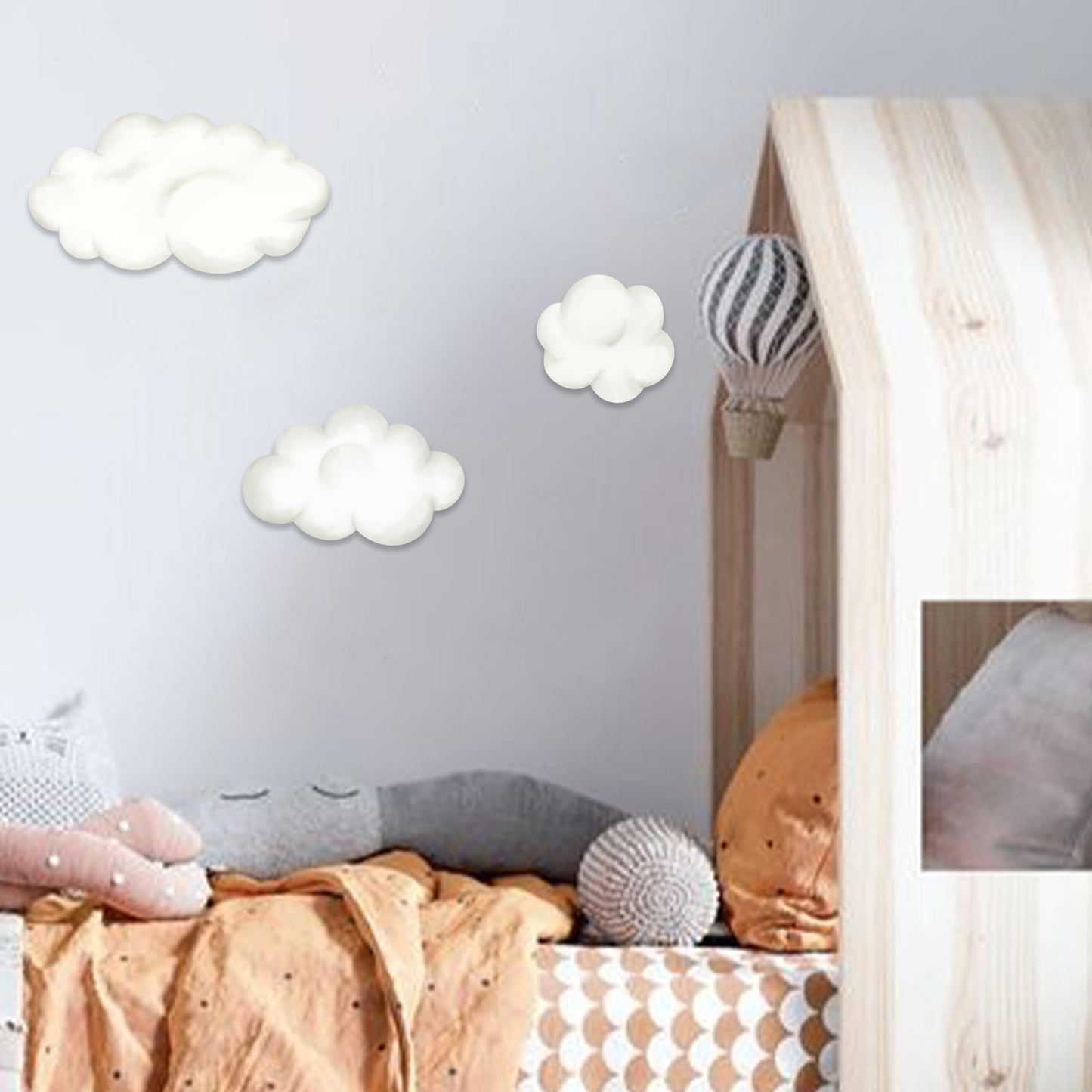 Juego de Calcomanías de Pared de Nubes de Acuarela - Calcomanías para Guardería, Habitación de Bebé, Sala de Juegos, Recámara - Calcomanías de Papel Pintado, Paquete de 3 Nubes Blancas Esponjosas