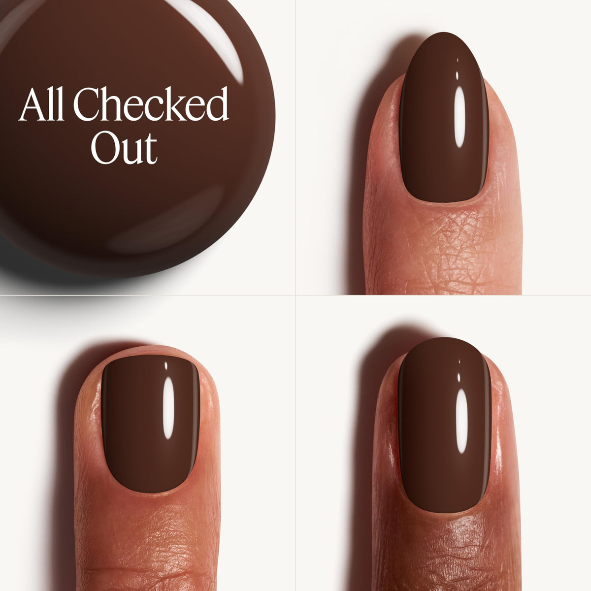 Essie gel couture long-lasting nail polish, pattern play collection, brown longwear nail polish with purple and blue undertone, all checked out, 0.46 fl oz