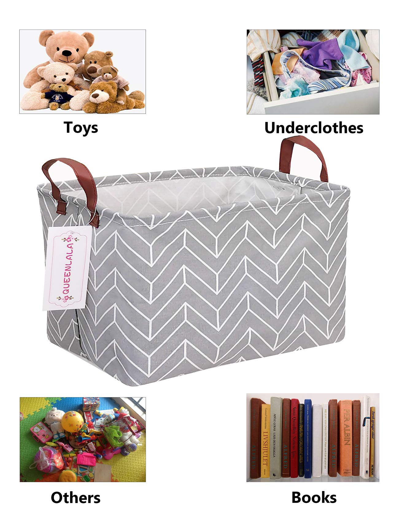 QUEENLALA Cesta de lavandería rectangular/Cesta de lavandería plegable para guardería para organizar/Contenedores de almacenamiento/Cestas de almacenamiento para juguetes de niños para oficina