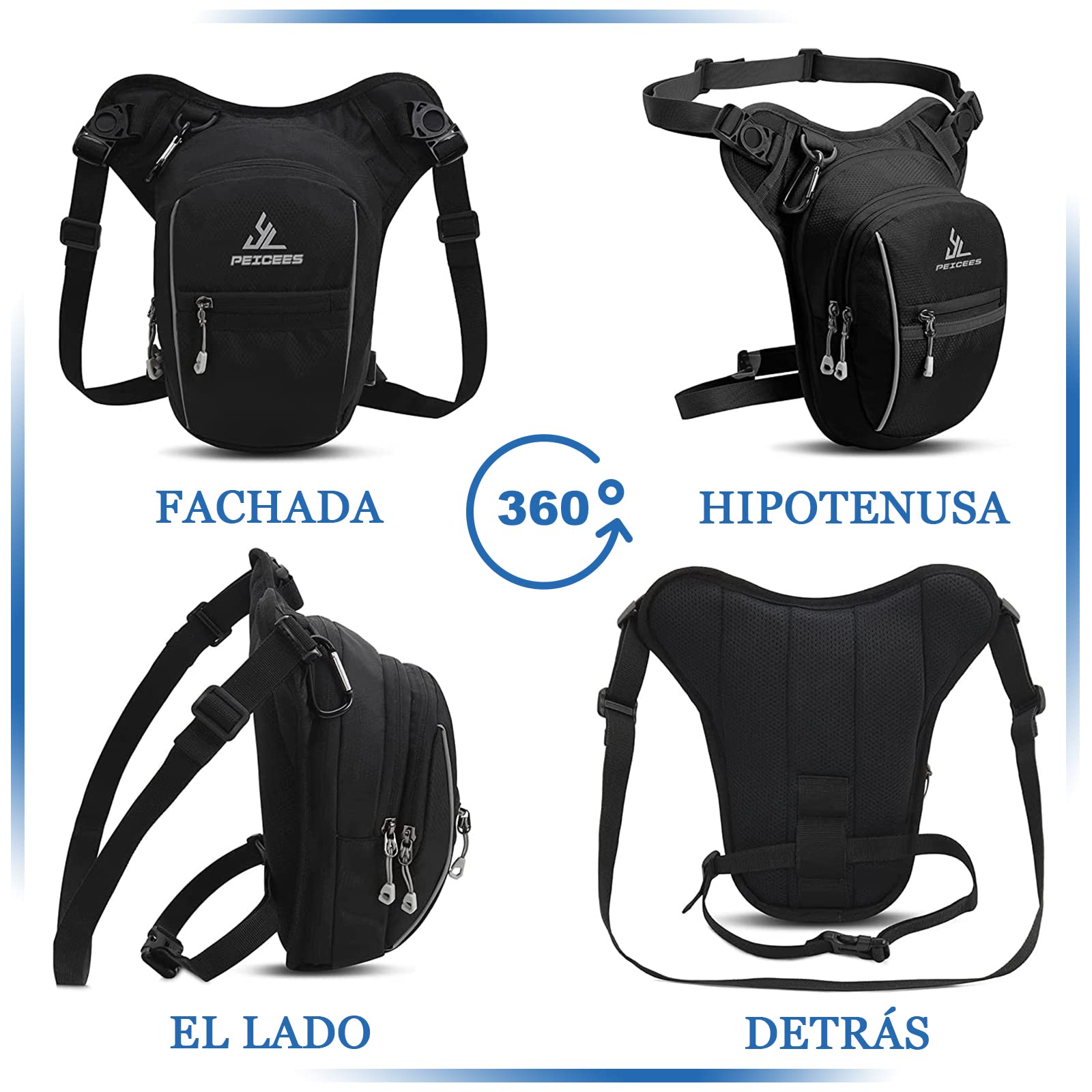 Cangurera Deportiva de Viaje, Bolsa de Pierna, Hombre riñonera Mujer, Cintura Pack Bolso de Paquete Tela Impermeable Amplia Capacidad, 3 bolsillos y 1 extensión con cremallera para Ciclismo Correr…