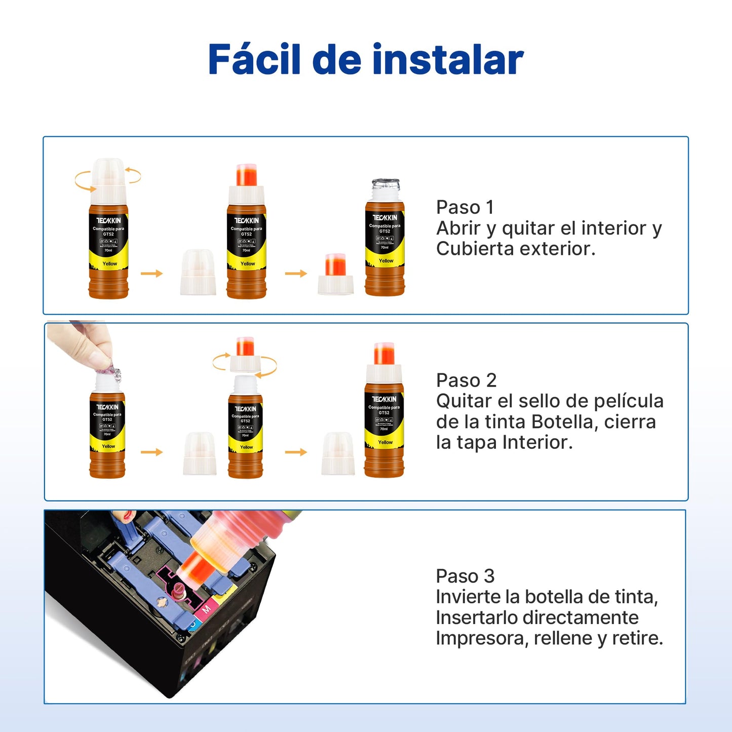 Botella de Tinta TECKKIN Negro Magenta Cian Amarillo Compatible con HP DeskJet GT5800 GT5810 GT5811 GT5820 GT5821