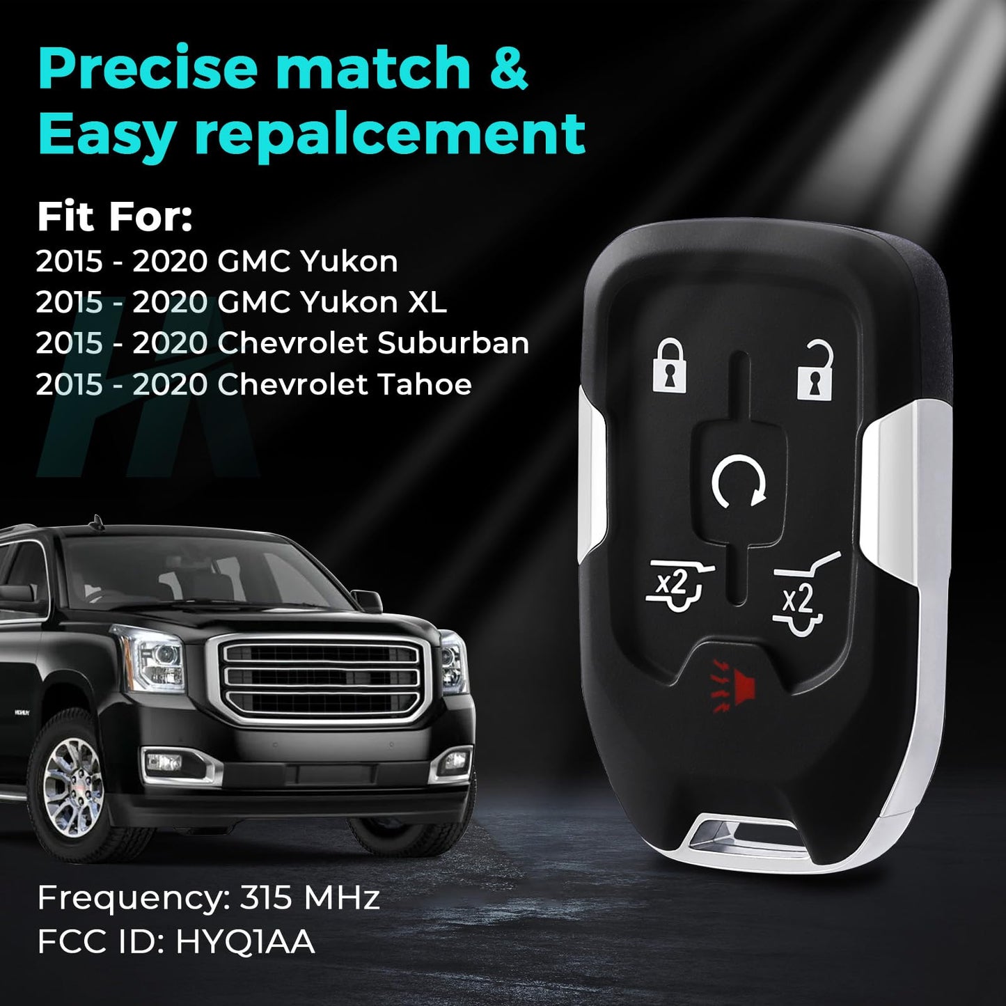 HelloAuto - Llavero para GMC Yukon/Yukon XL, Chevy Tahoe Suburban Key Remote 2015-2020 (HYQ1AA) con 6 botones