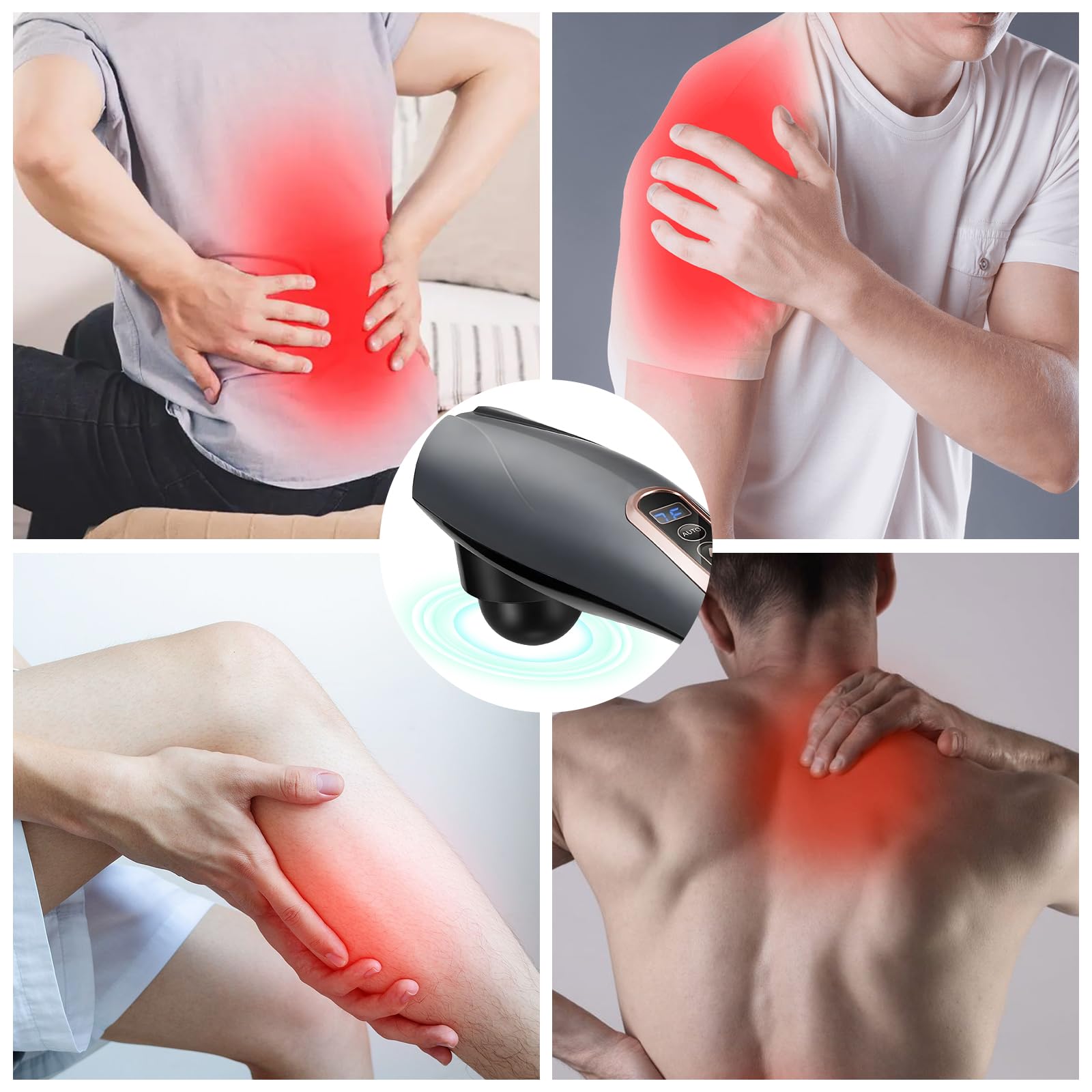 Masajeador de Percusión de Tejido Profundo, Masajeador de mano para aliviar el dolor de espalda, cuello, músculos, hombros y piernas, Masaje eléctrico de todo el cuerpo, Regalo para mujeres hombre
