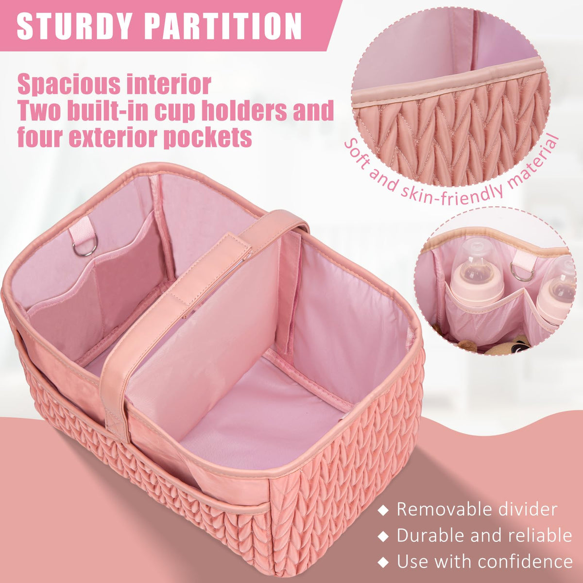 HLWDFLZ Organizador de pañales para bebé, Cesta Grande para pañales con Correa de Hombro Ajustable, Bolsa de Viaje portátil para automóvil con Clips para Cochecito, Esencial para recién Nacidos G