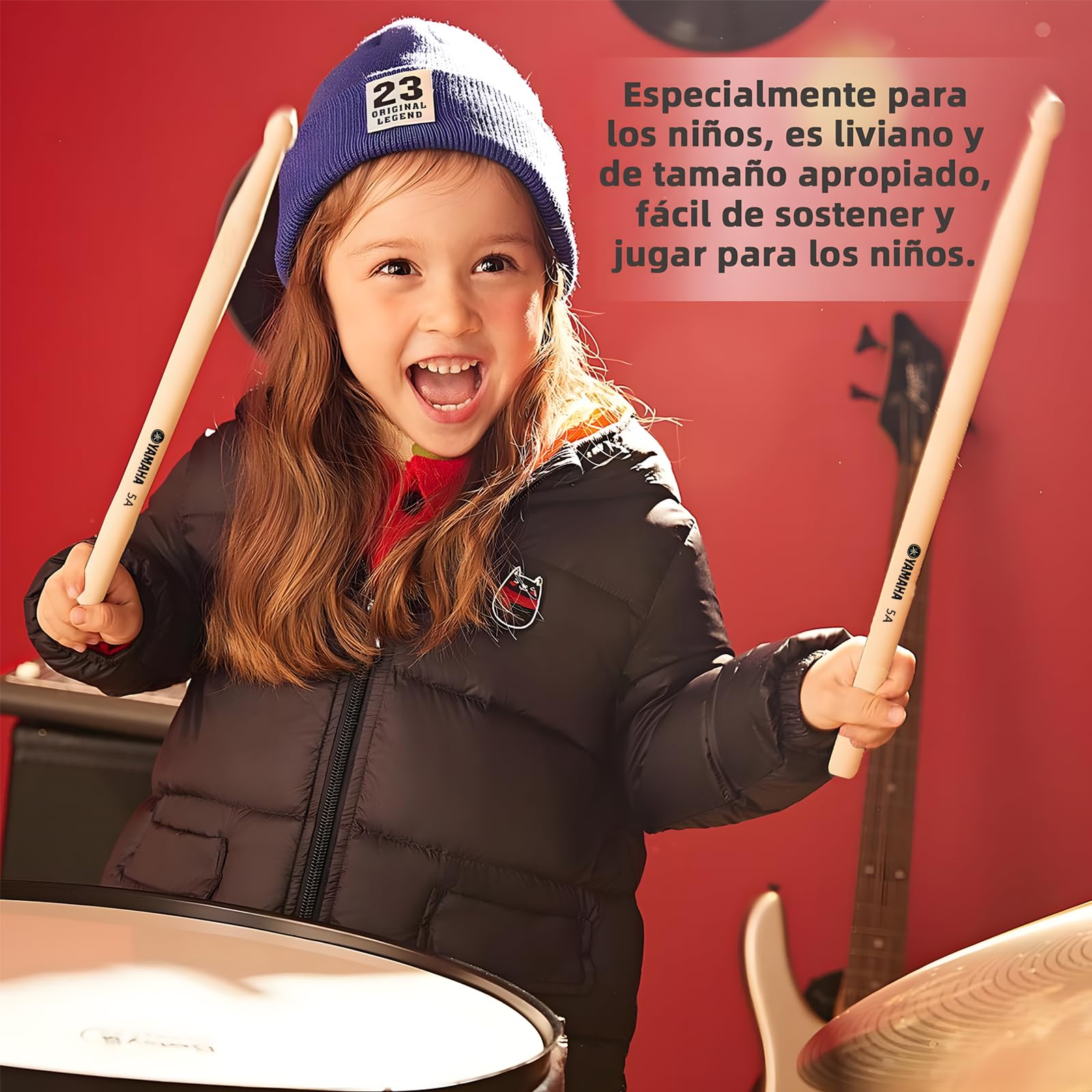 YDGAKN Baquetas para Tambor 3 Pares, Baquetas 5A Profesionales, Baquetas para Bateria 5A Profesionales Madera de Maple, Juego de baquetas para baterías acústicas o electrónicas antideslizante