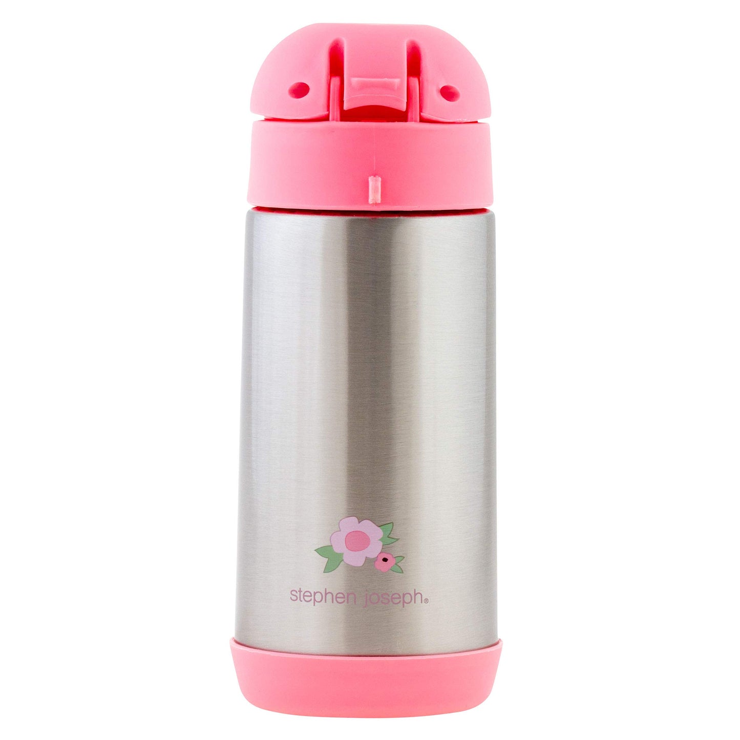 Stephen Joseph Botellas de acero inoxidable de doble pared, botella de agua aislada para niños pequeños, botella aislada al aspiradora con popote, botella de agua sin BPA, 12 onzas, LEOPARD