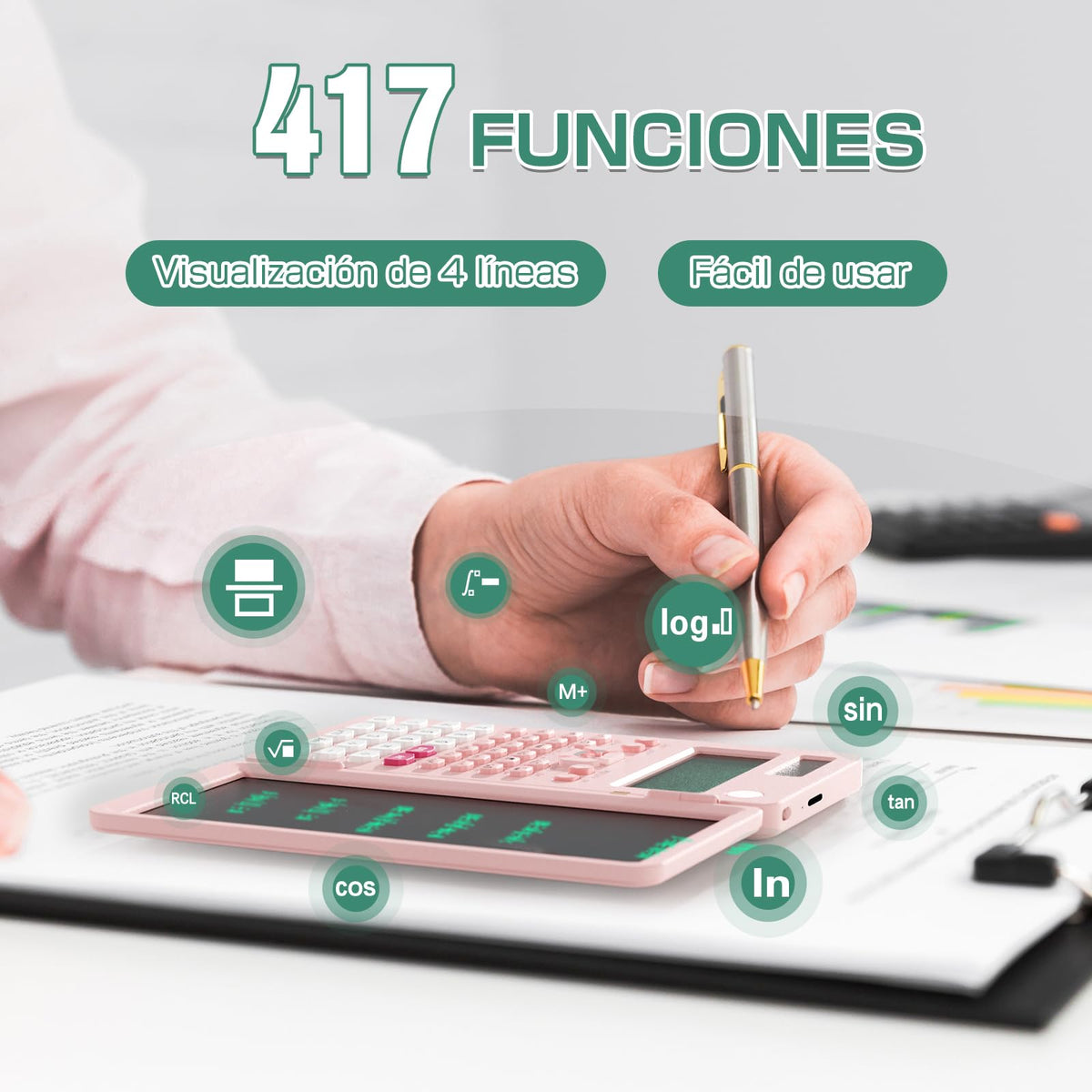 Calculadora Científica Recargable 991ES MAX Rosa con Bloc de Notas para Estudiantes