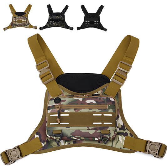 Bolsa de pecho para correr para hombre，Paquete de pecho para exterior impermeable ，Bolsa táctica para correr Multiusos y ligero con soporte para teléfono incorporado y espacio de almacenamiento