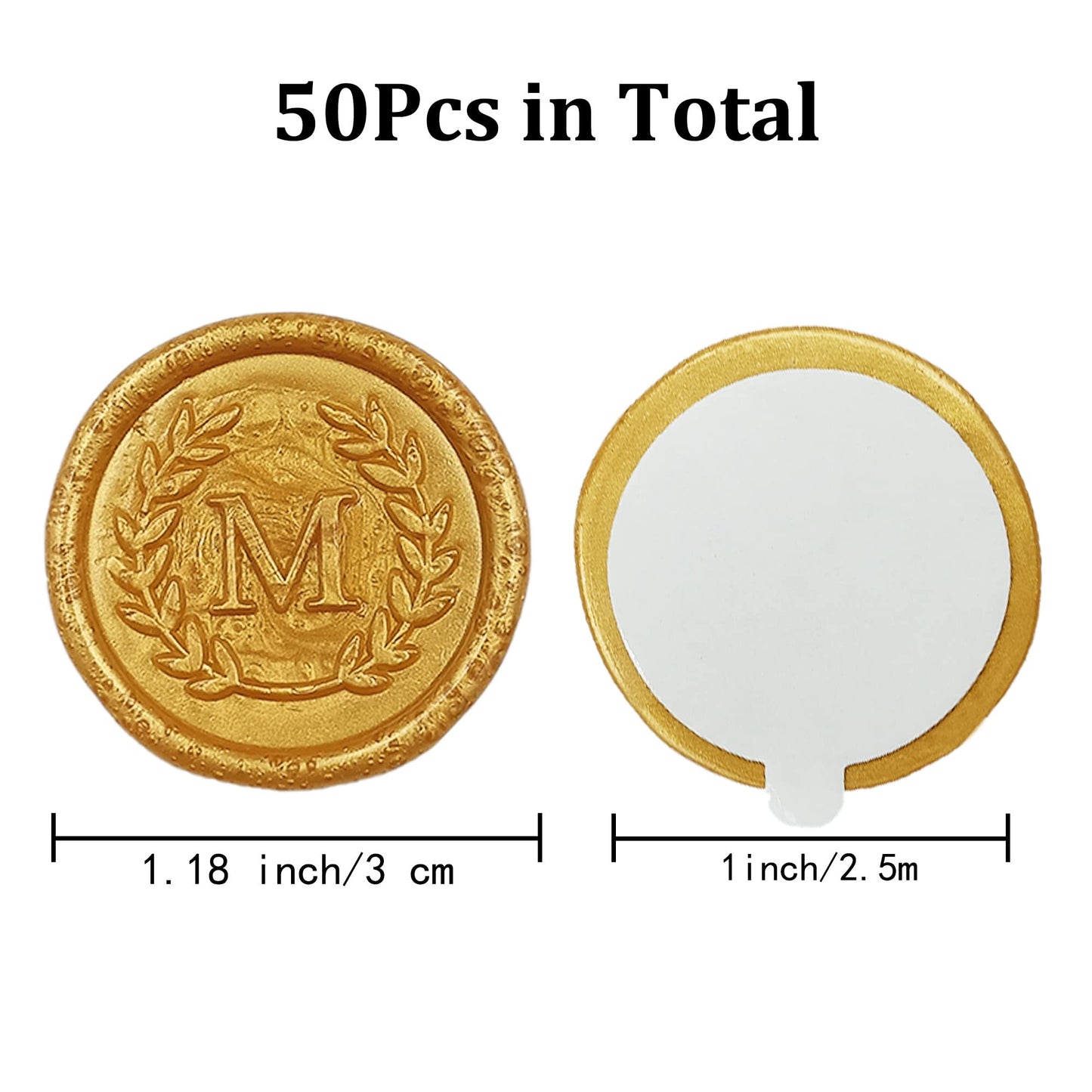 50 calcomanías adhesivas de cera con letra M, hechas a mano, sin necesidad de sello, etiquetas adhesivas de cera para invitaciones de boda, sobres, regalo de Navidad
